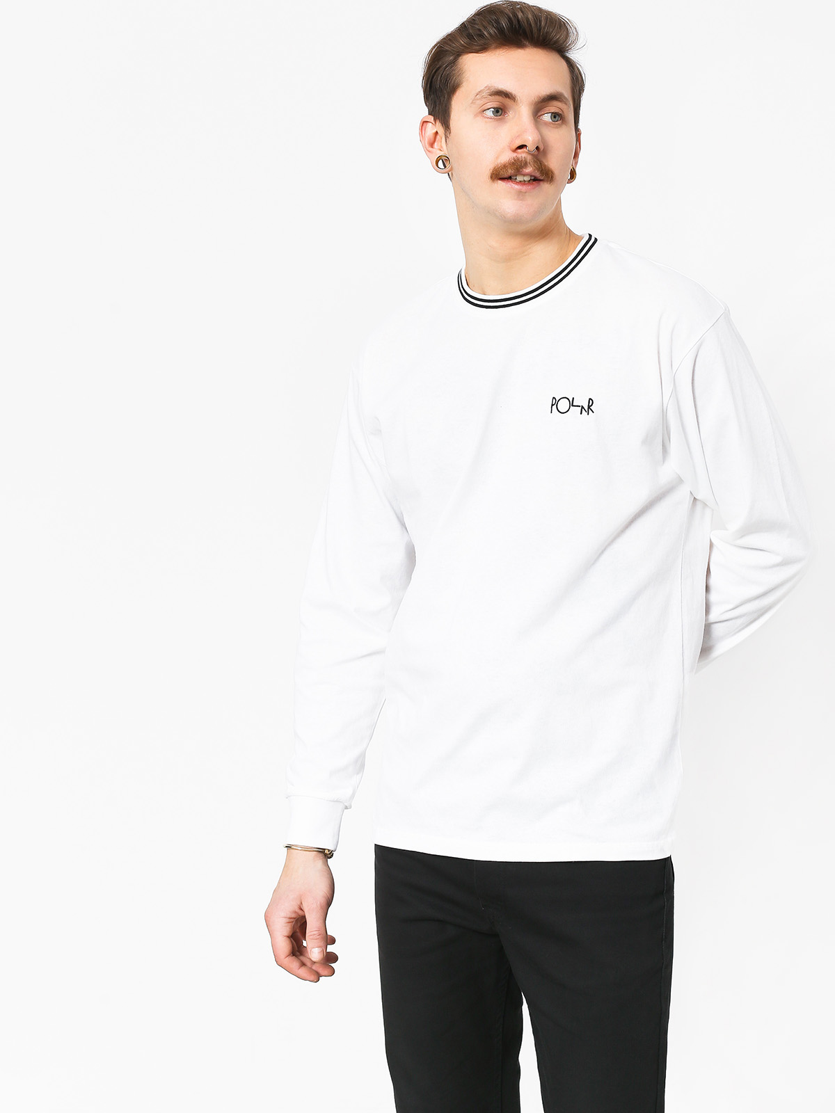 Longsleeve Polar Skate Striped Rib (white/black)