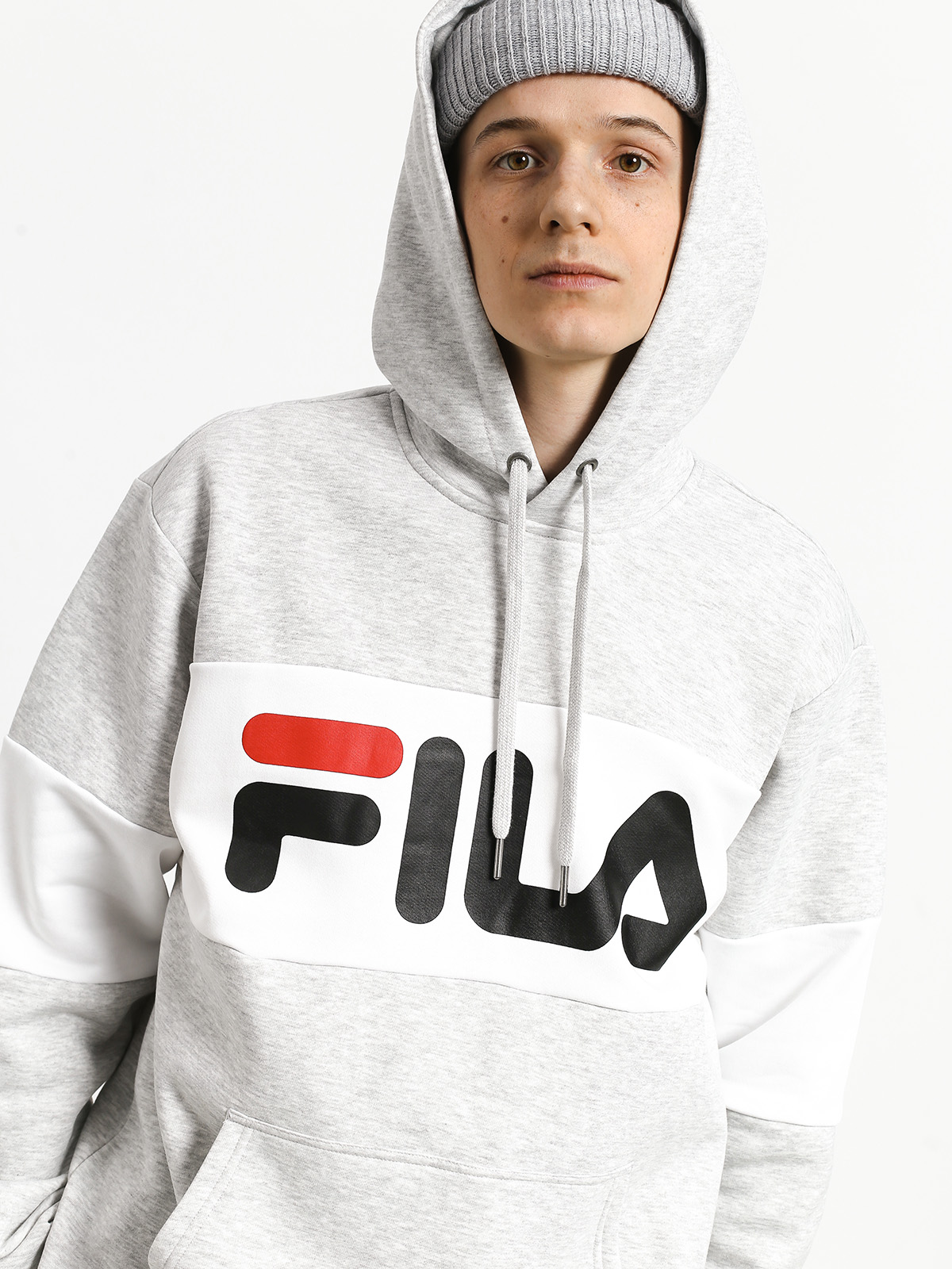 Bluza z kapturem Fila Night HD (light grey melange bros/bright white)