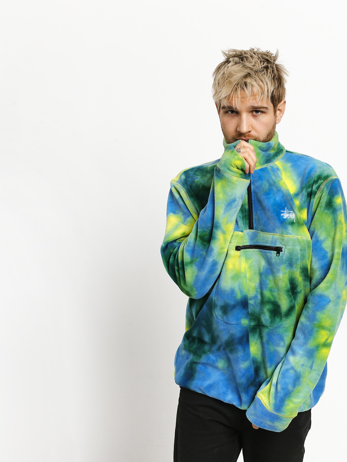 Męski Polar Stussy Polar Fleece Mock Neck (tie dye)