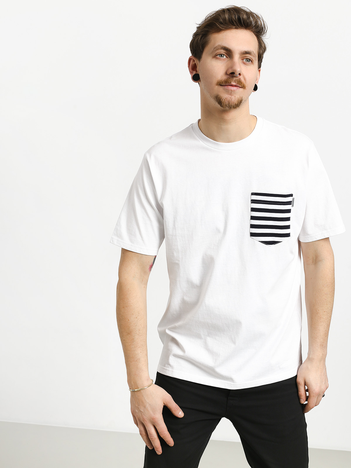 T-shirt Carhartt WIP Contrast Pocket (white/barkley stripe dark navy/white)