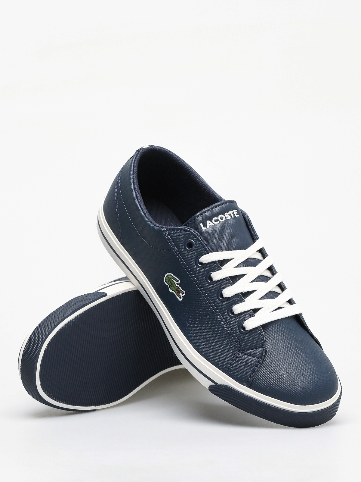 lacoste mens riberac leather trainers white dark blue