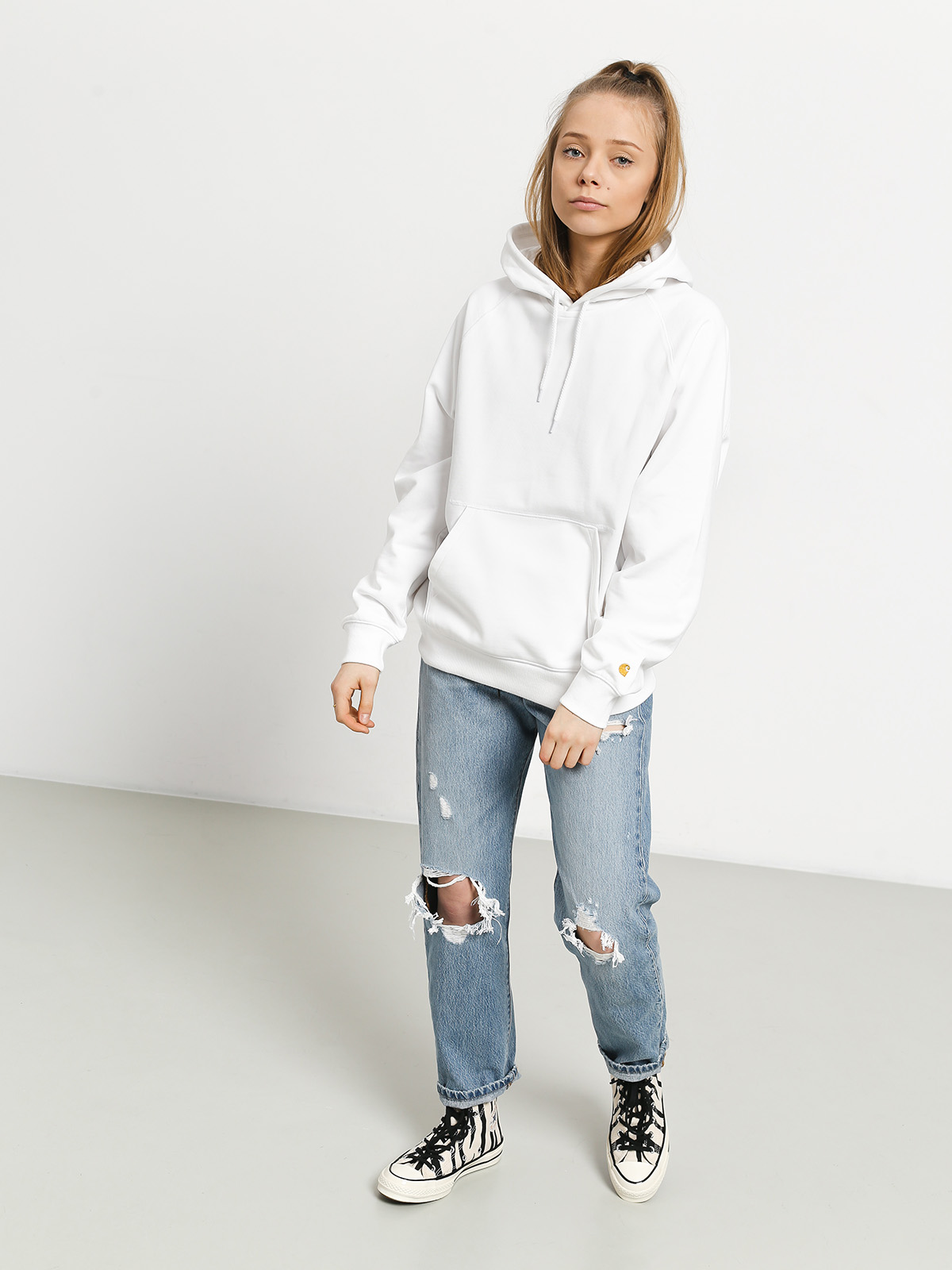 Bluza z kapturem Carhartt WIP Chase HD Wmn (white/gold)