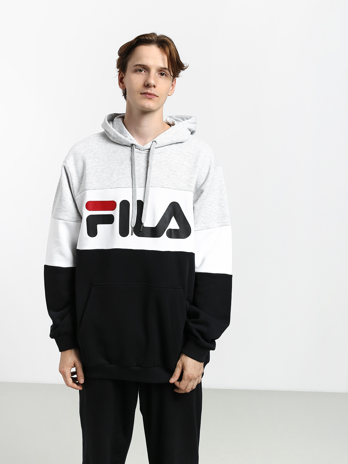 Bluza z kapturem Fila Night Blocked HD (light grey melange/black/bright white)