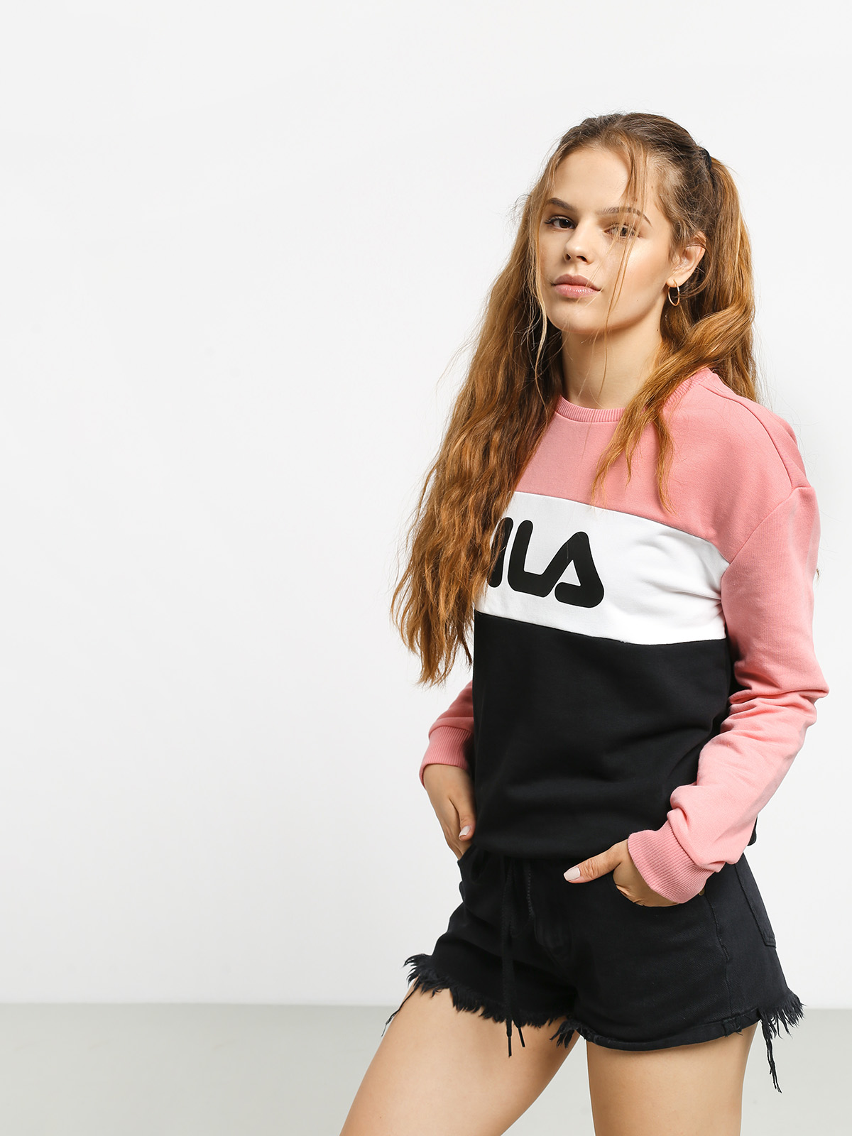 Bluza Fila Leah Crew Wmn (black/quarz pink/bright white)