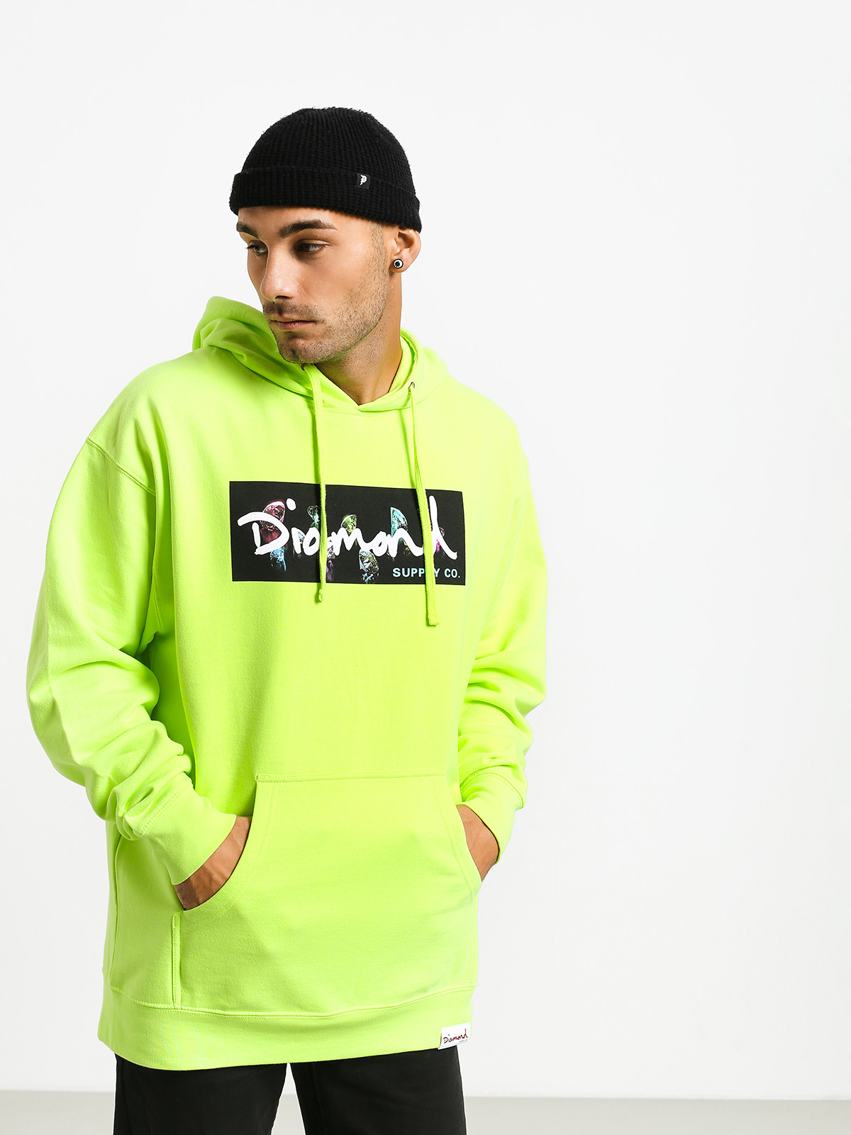 Bluza z kapturem Diamond Supply Co. Color Box Logo HD (safety green)