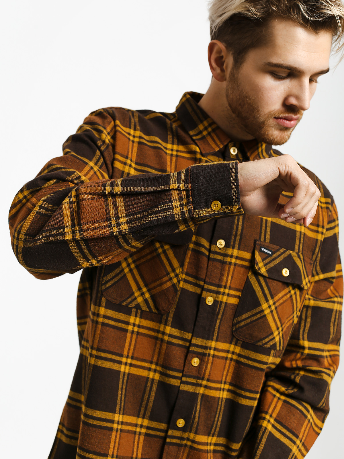 Koszula Brixton Bowery Flannel Ls (brown/gold)