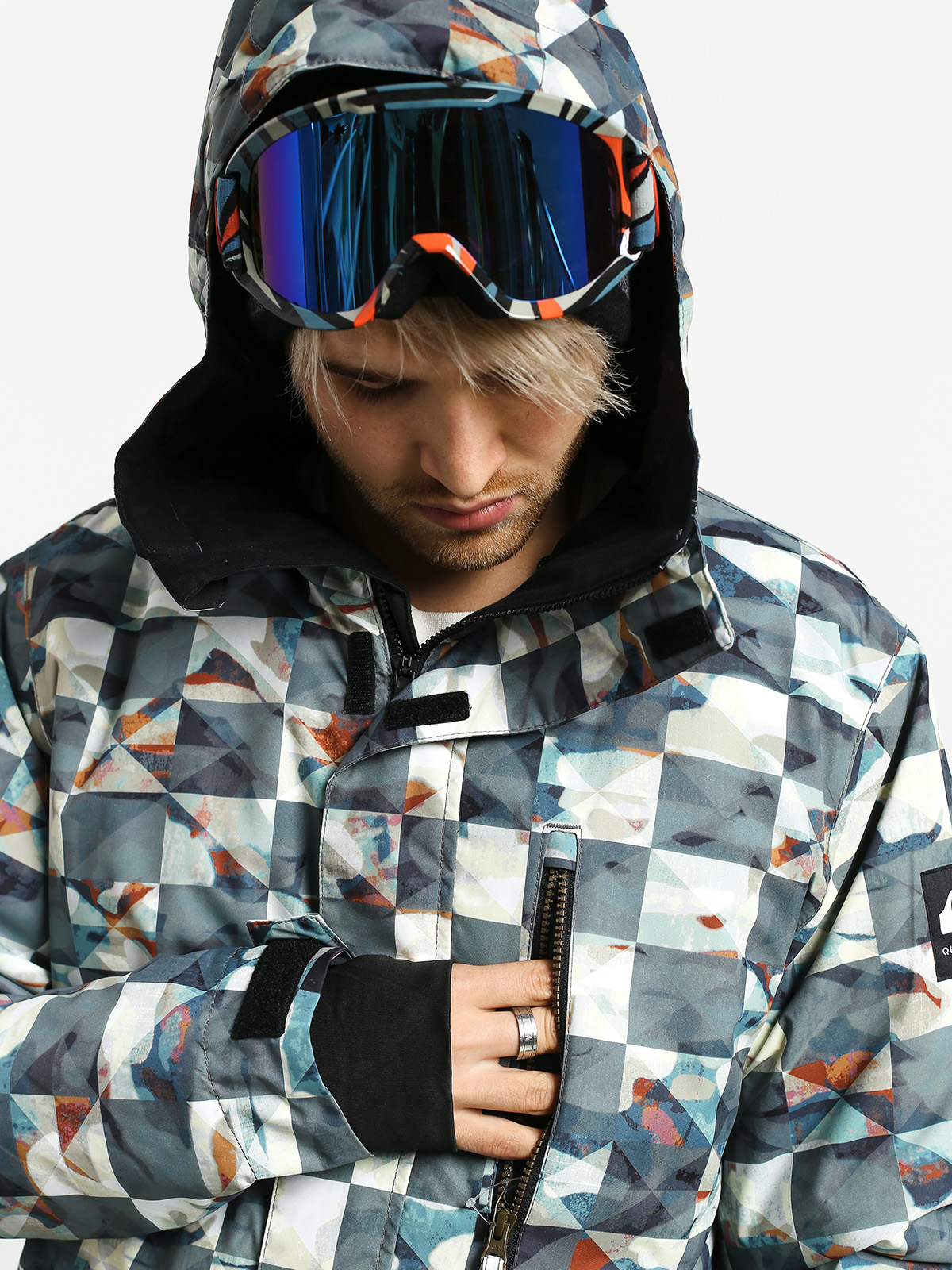 Męska Kurtka snowboardowa Quiksilver Mission Printed Block (barn red ongrid)