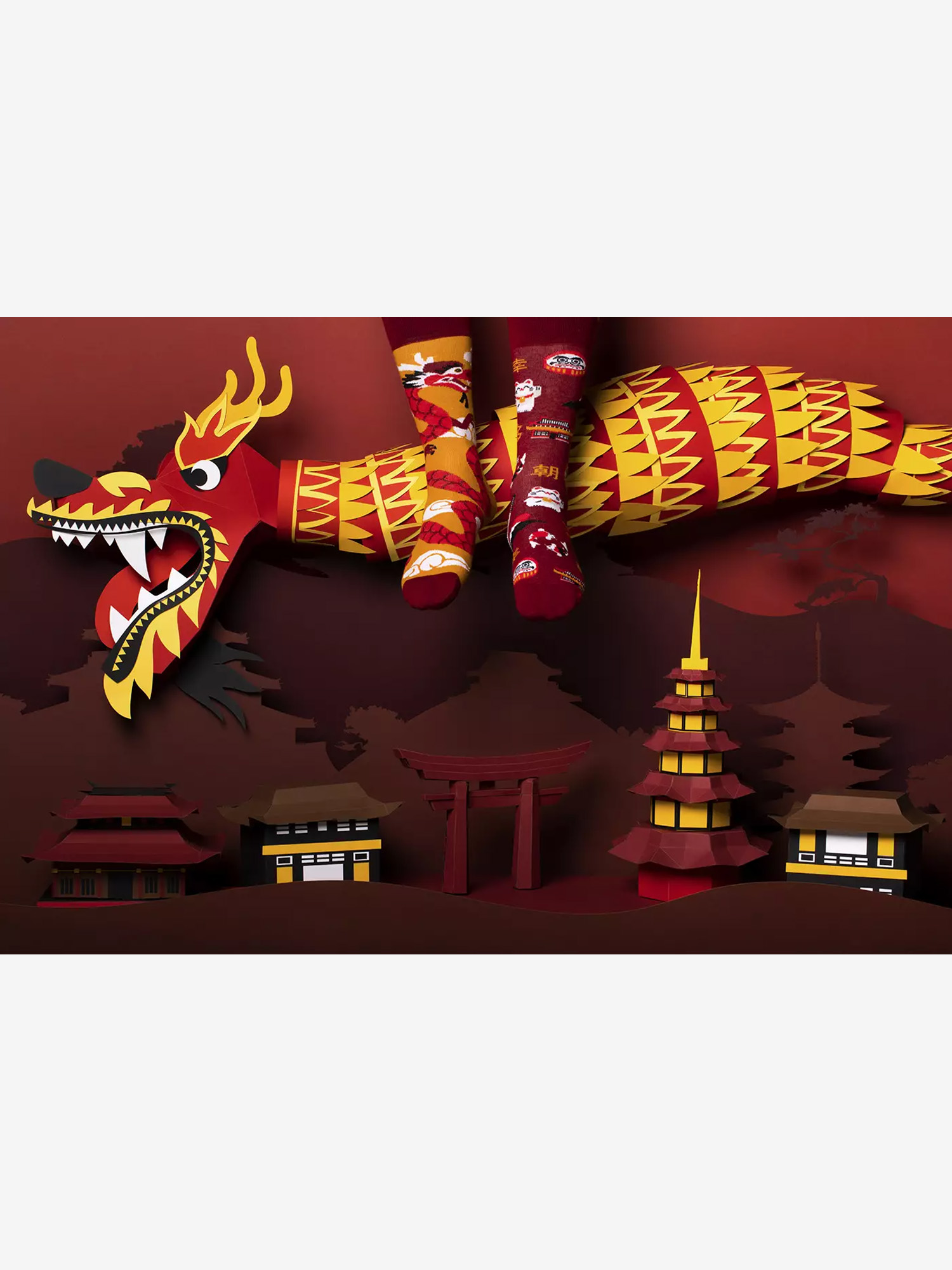 Skarpetki Many Mornings Asian Dragon (maroon/gold)