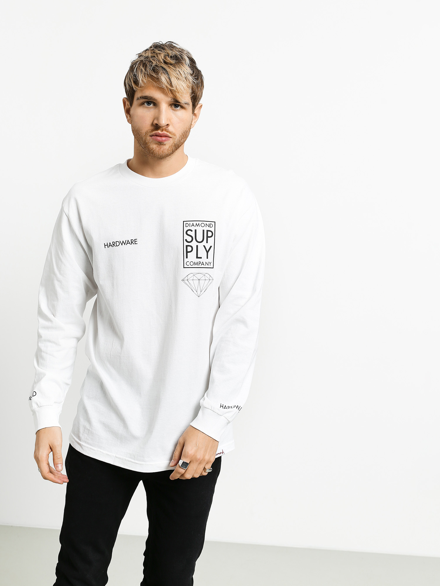 Longsleeve Diamond Supply Co. Stacked Type (white)