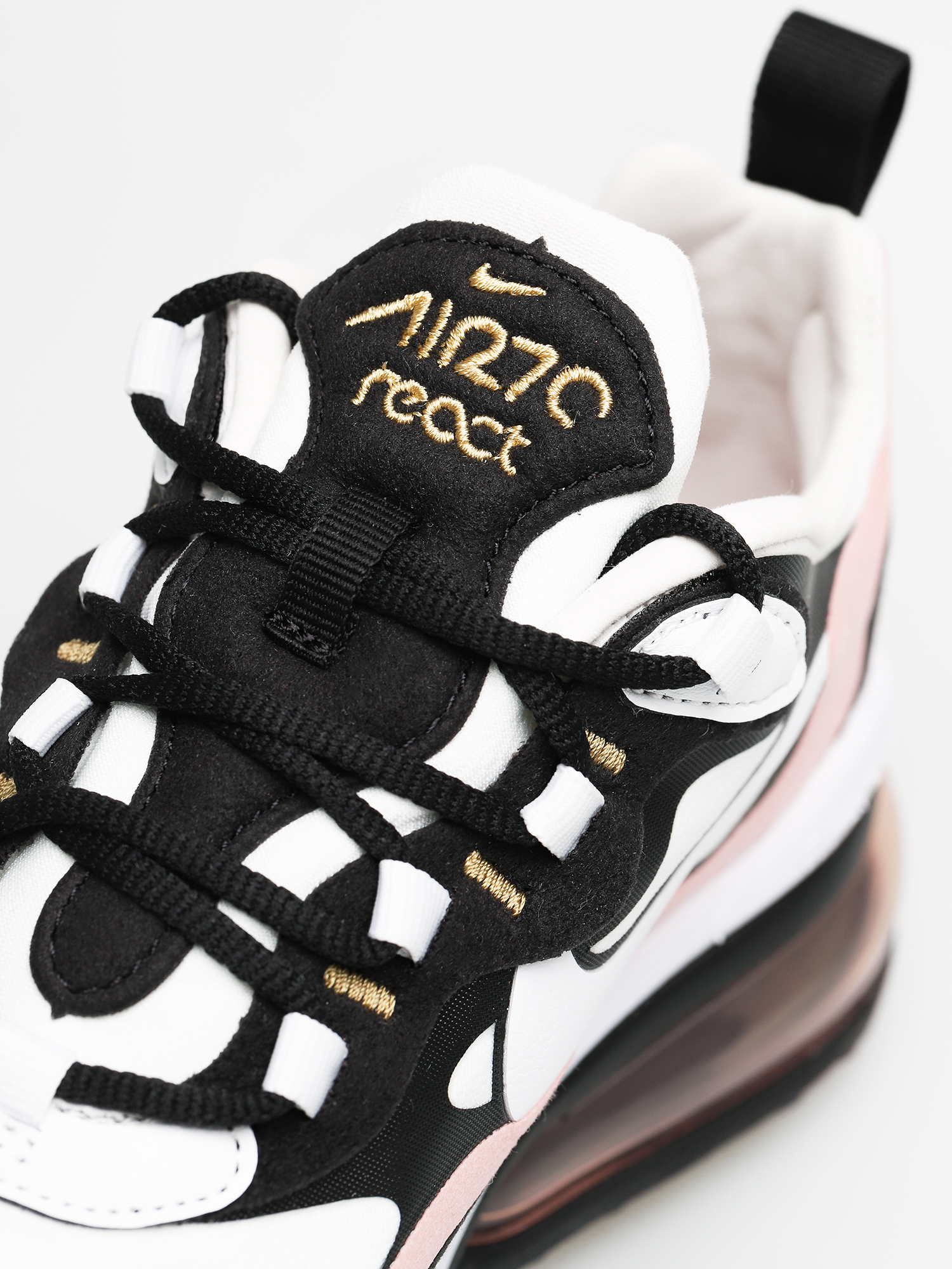 Buty Nike Air Max 270 React Wmn (black/white bleached coral metallic gold)