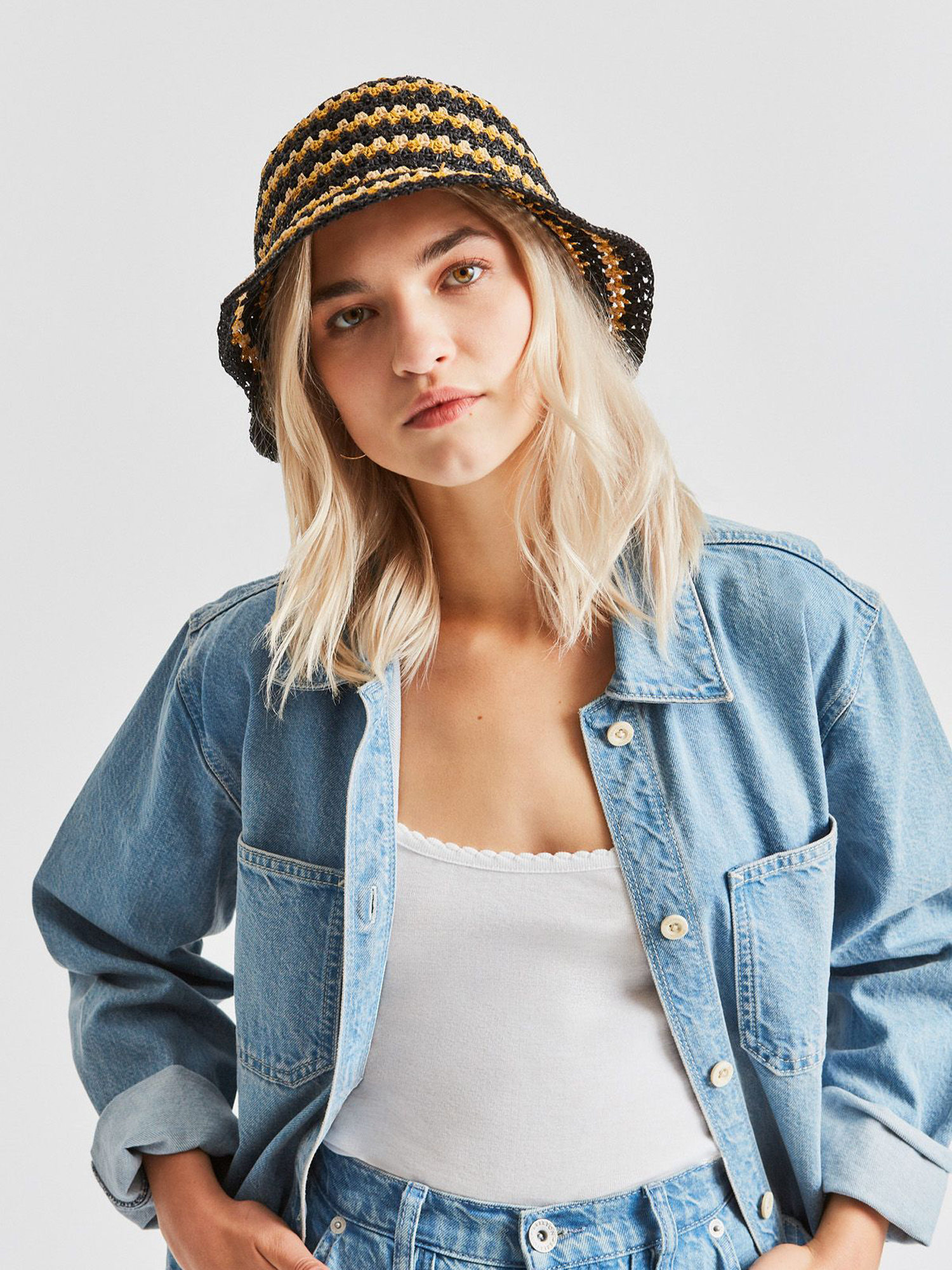 Kapelusz Brixton Essex Raffia Bucket Hat Wmn (black/white/sunset)