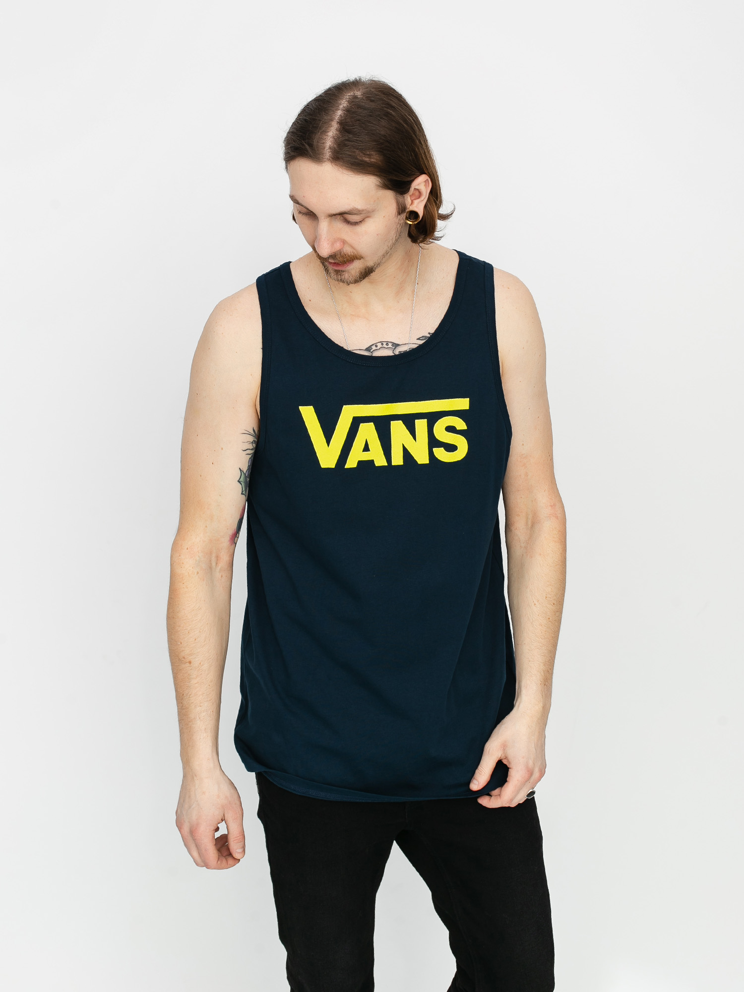 navy and tan vans