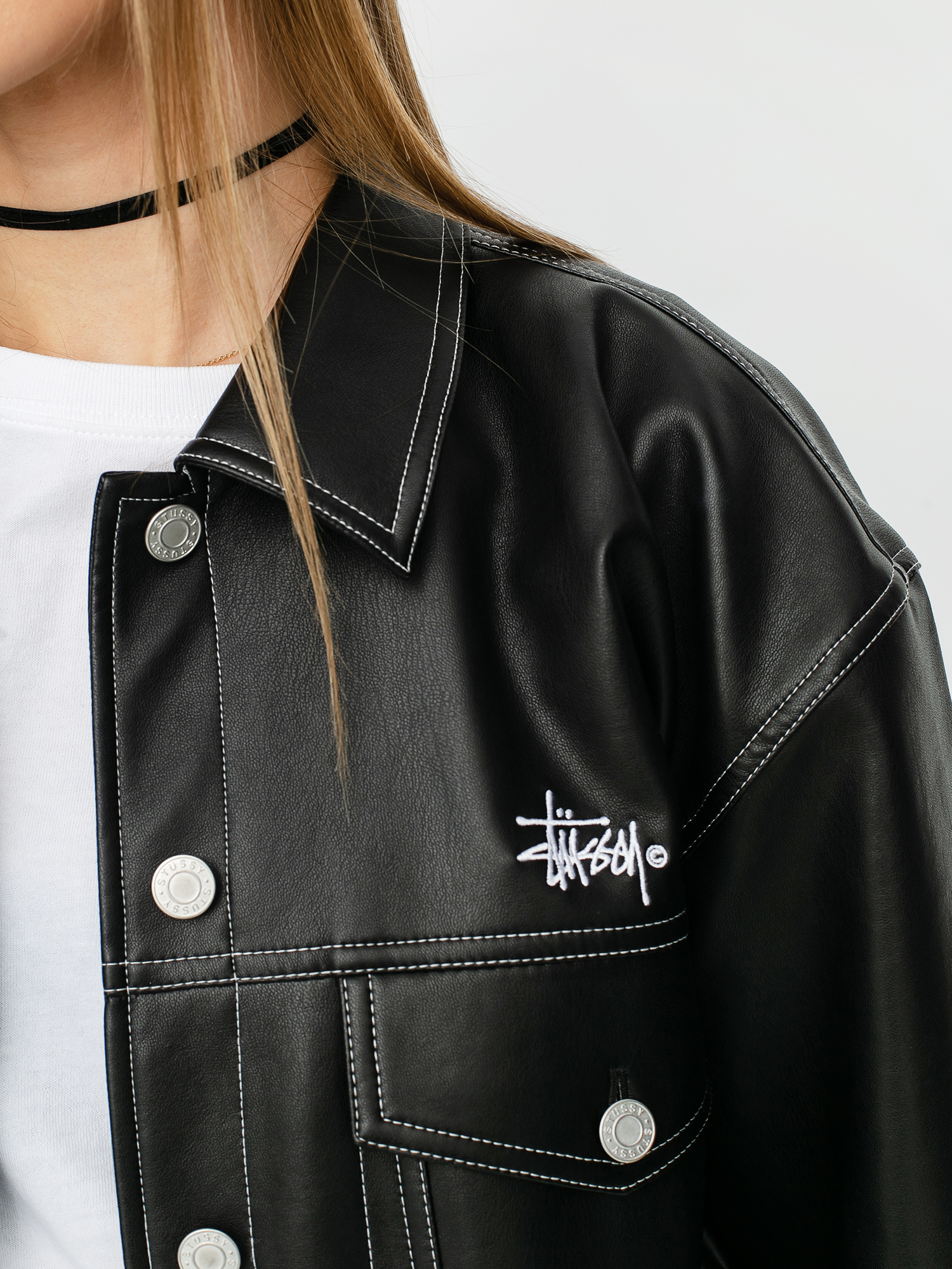 Kurtka Stussy PU Trucker Wmn (black)