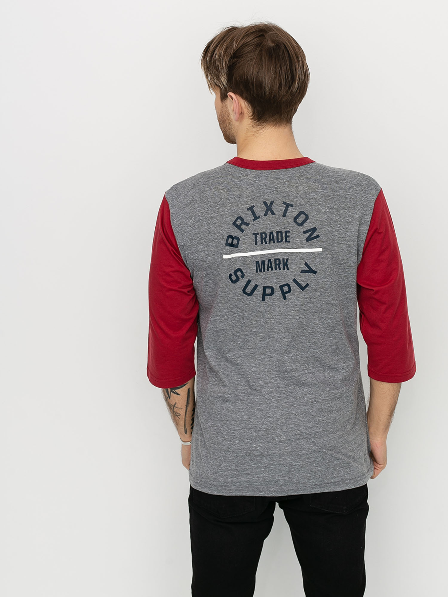 T-shirt Brixton Oath V 3/4 Slv (heather grey/lava red)