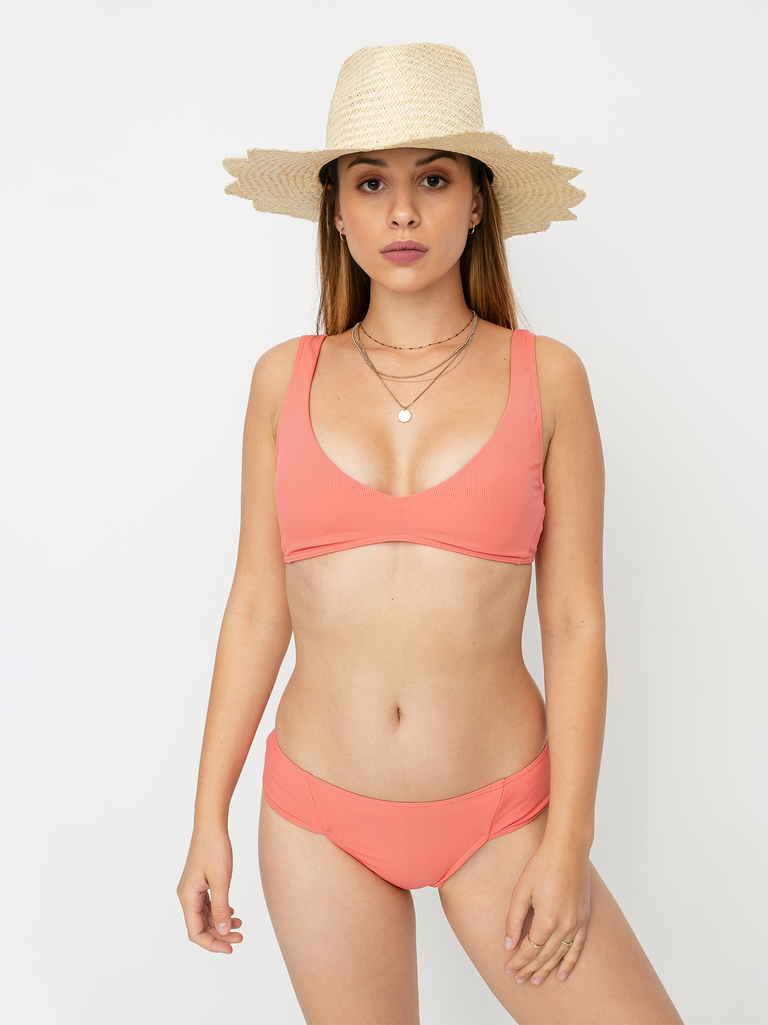 Góra od bikini Volcom Simply Rib Vneck Wmn (reef pink)