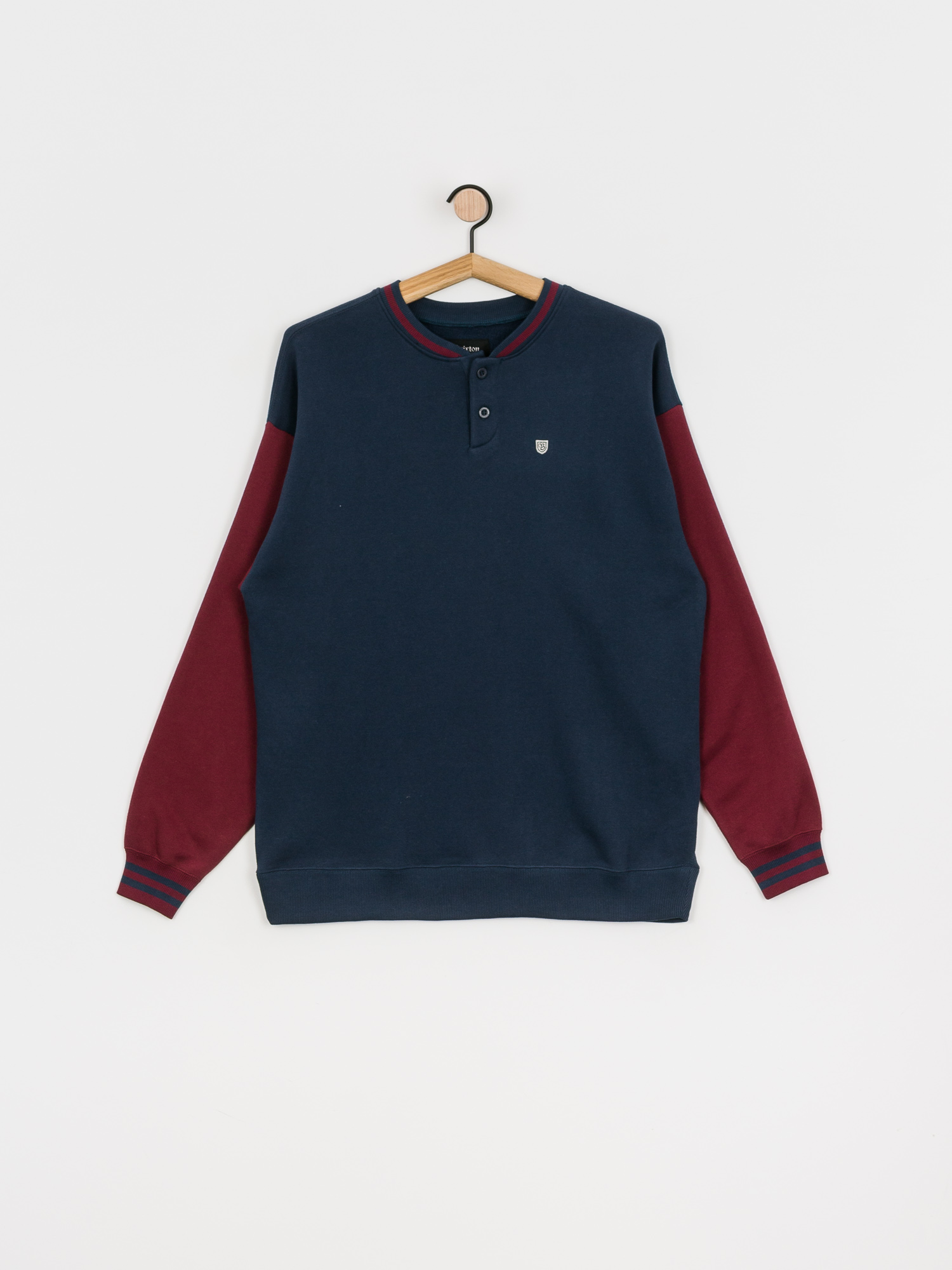 Bluza Brixton B Shield Henley Crew (maroon/washed navy)