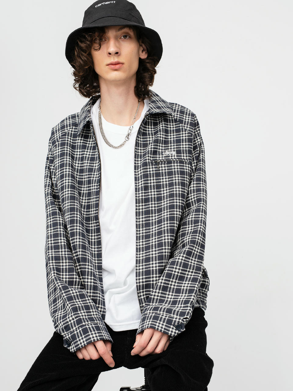 Kurtka Stussy Plaid Linen Bryan (navy)