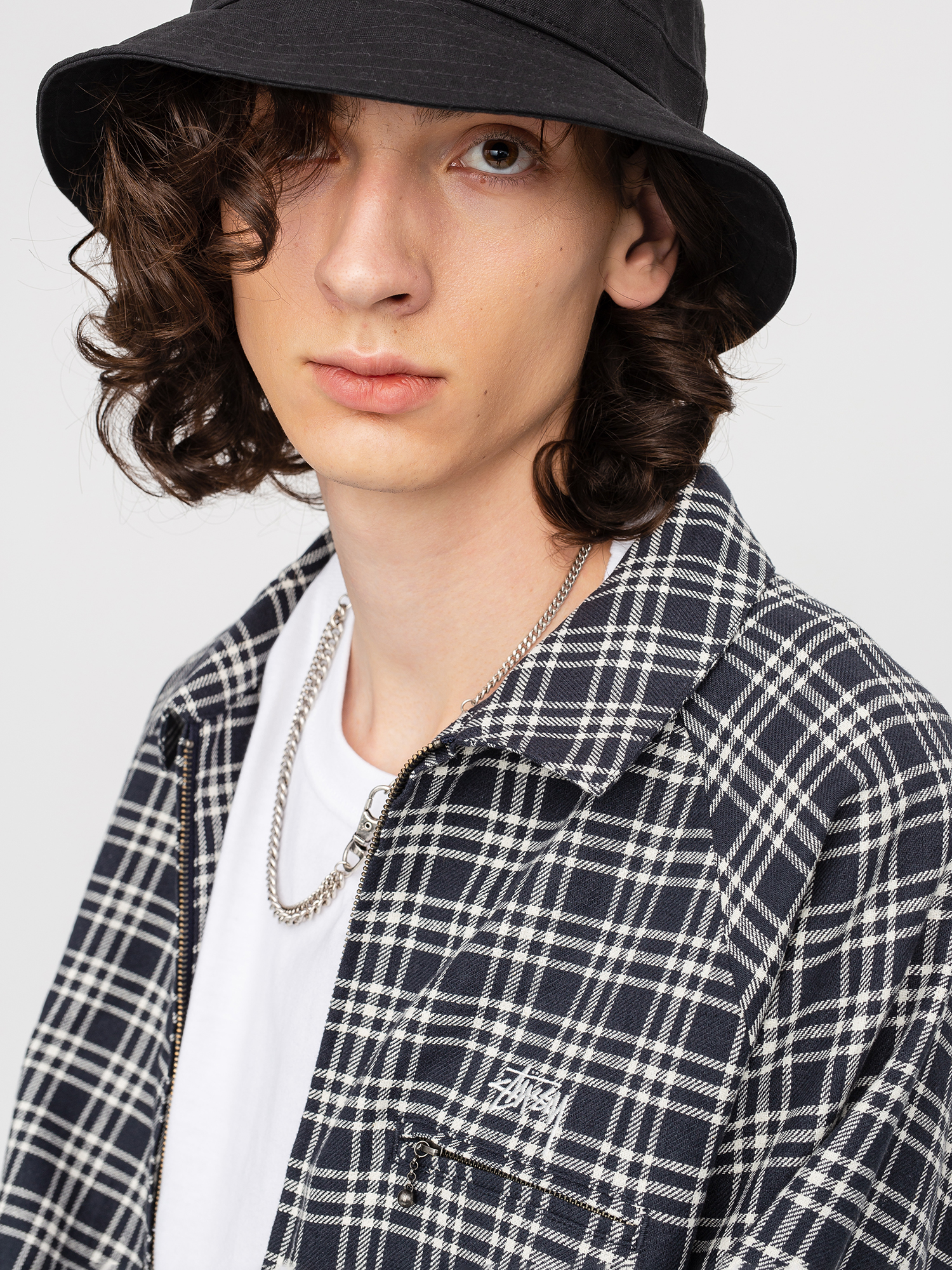 Kurtka Stussy Plaid Linen Bryan (navy)