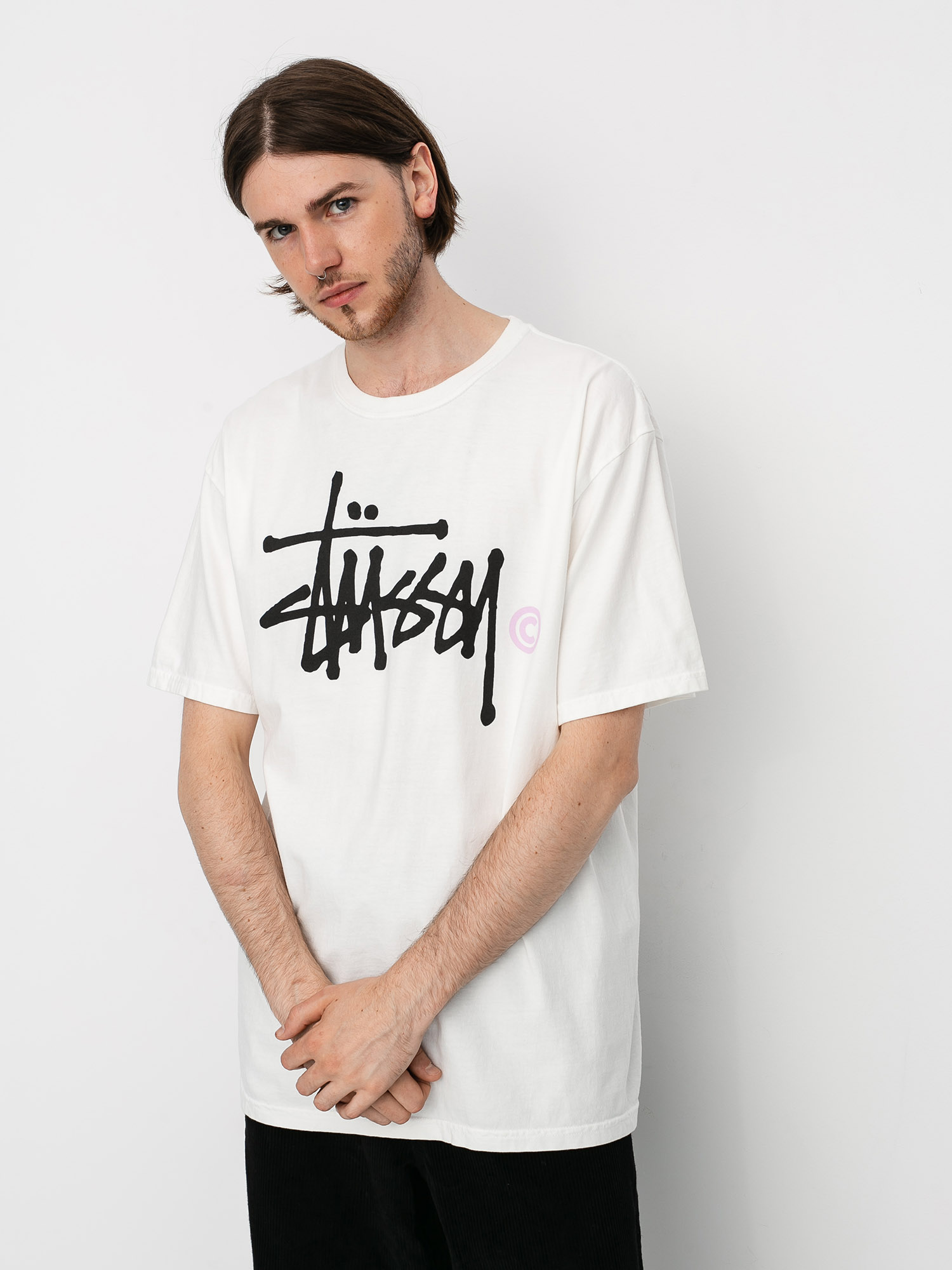T-shirt Stussy Basic Logo Pig Dyed - biały (natural)