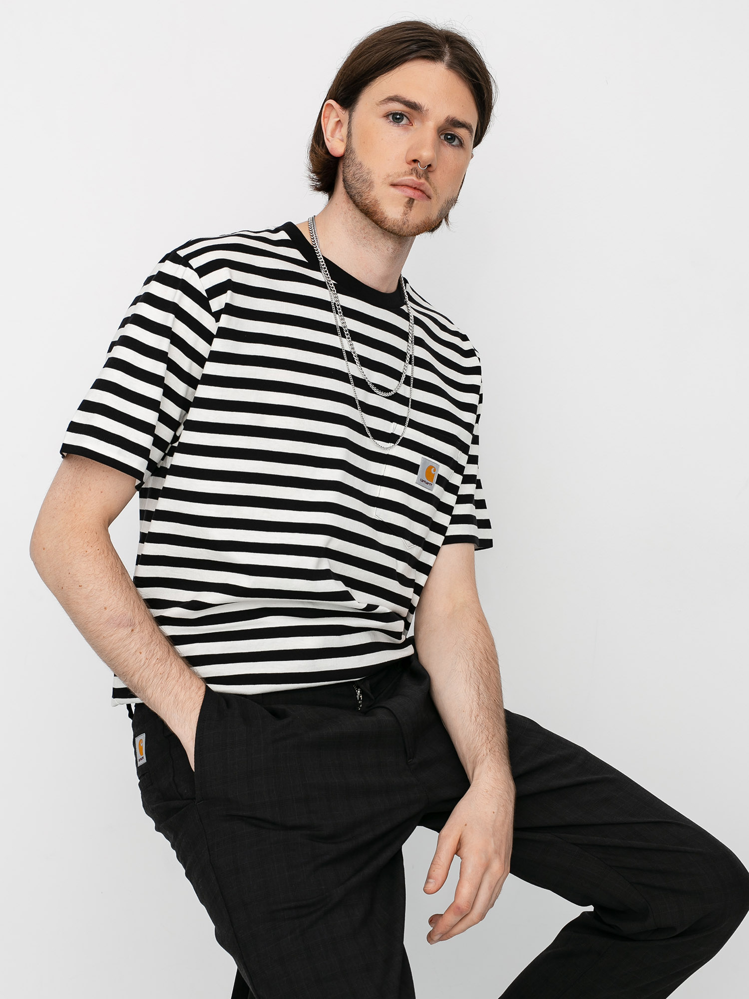 T-shirt Carhartt WIP Parker Pocket (parker stripe black/wax)