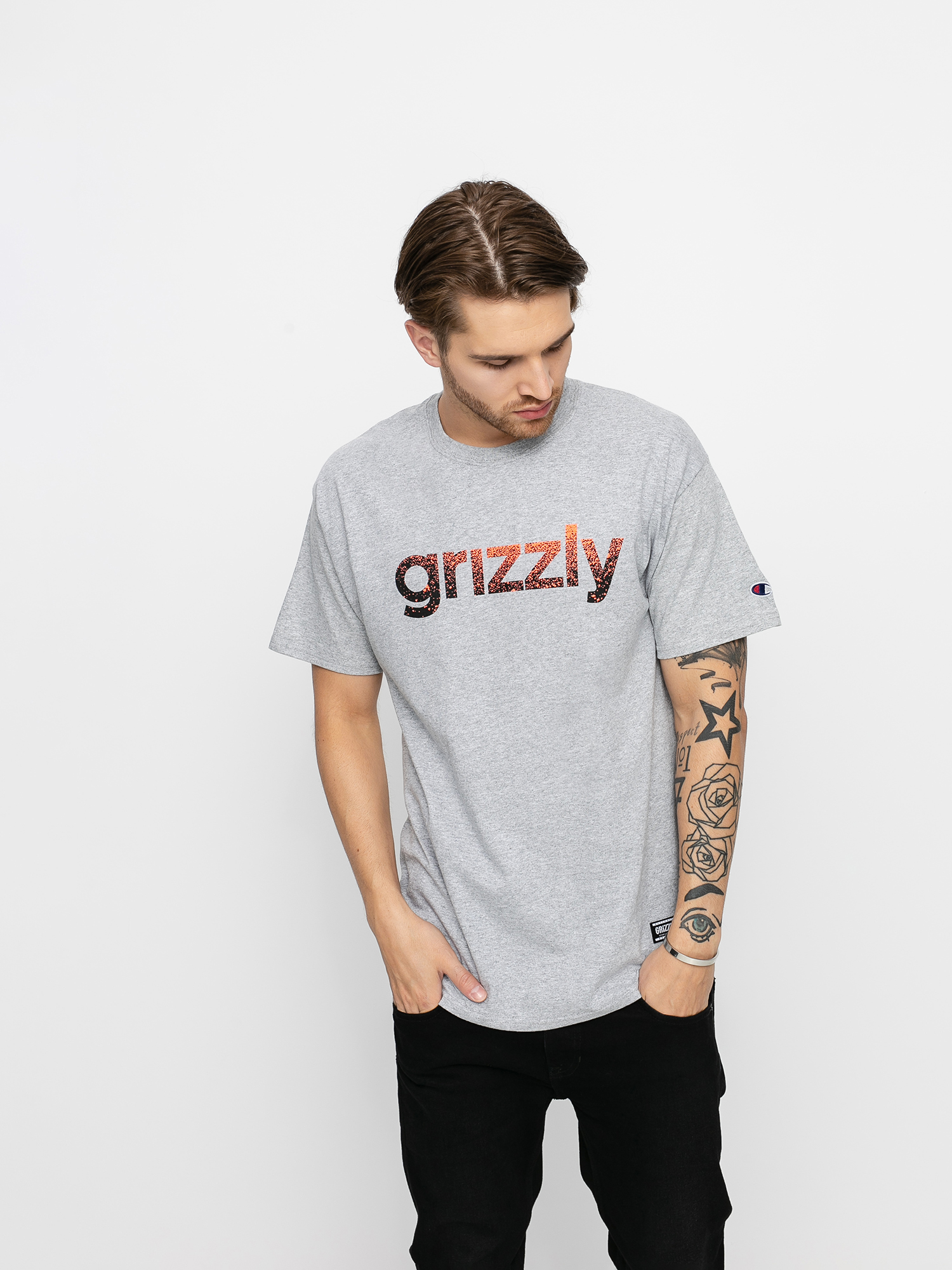 T-shirt Grizzly Griptape X Champion Lowercase Fadeaway (grey heather)