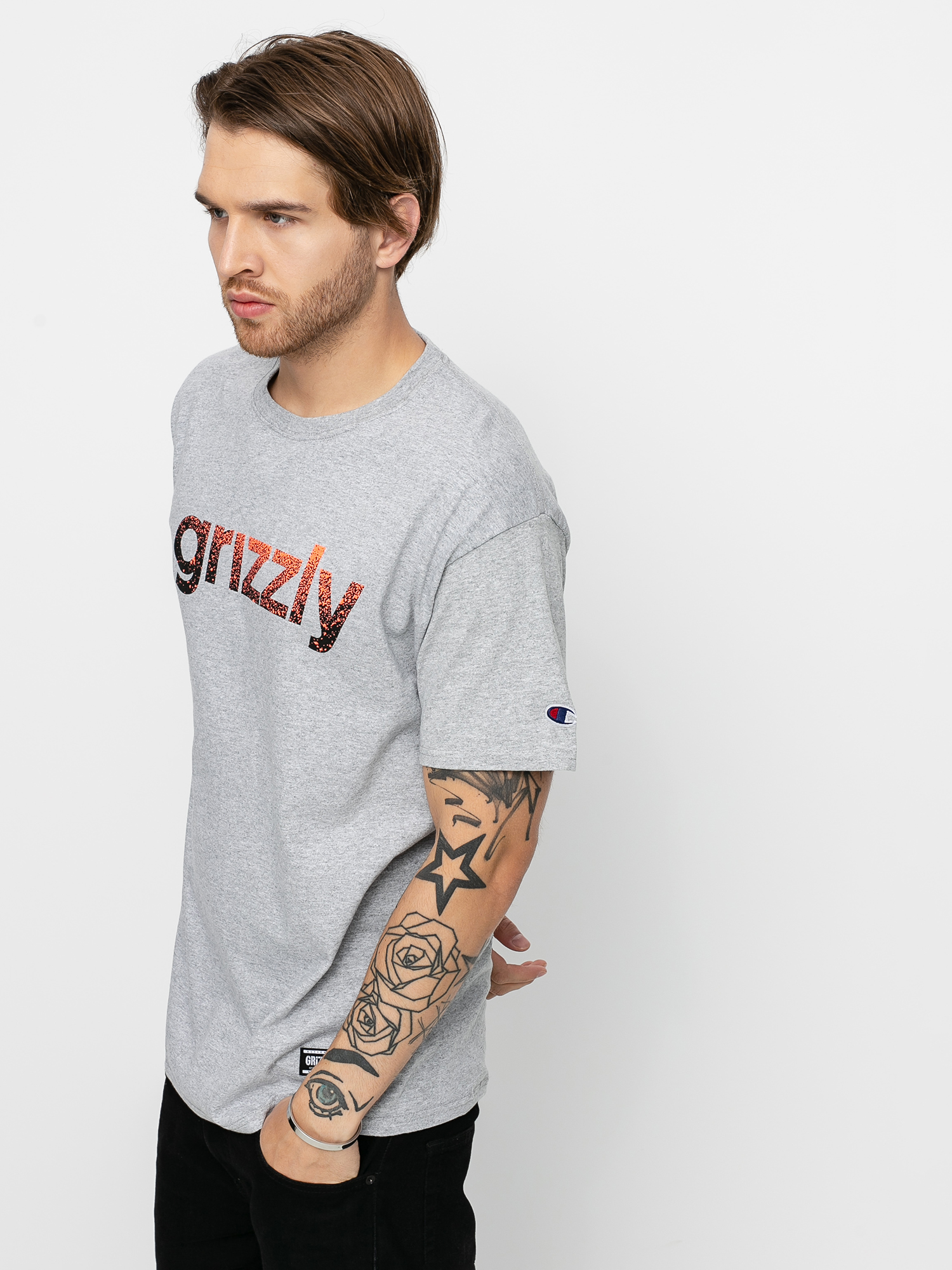 T-shirt Grizzly Griptape X Champion Lowercase Fadeaway (grey heather)