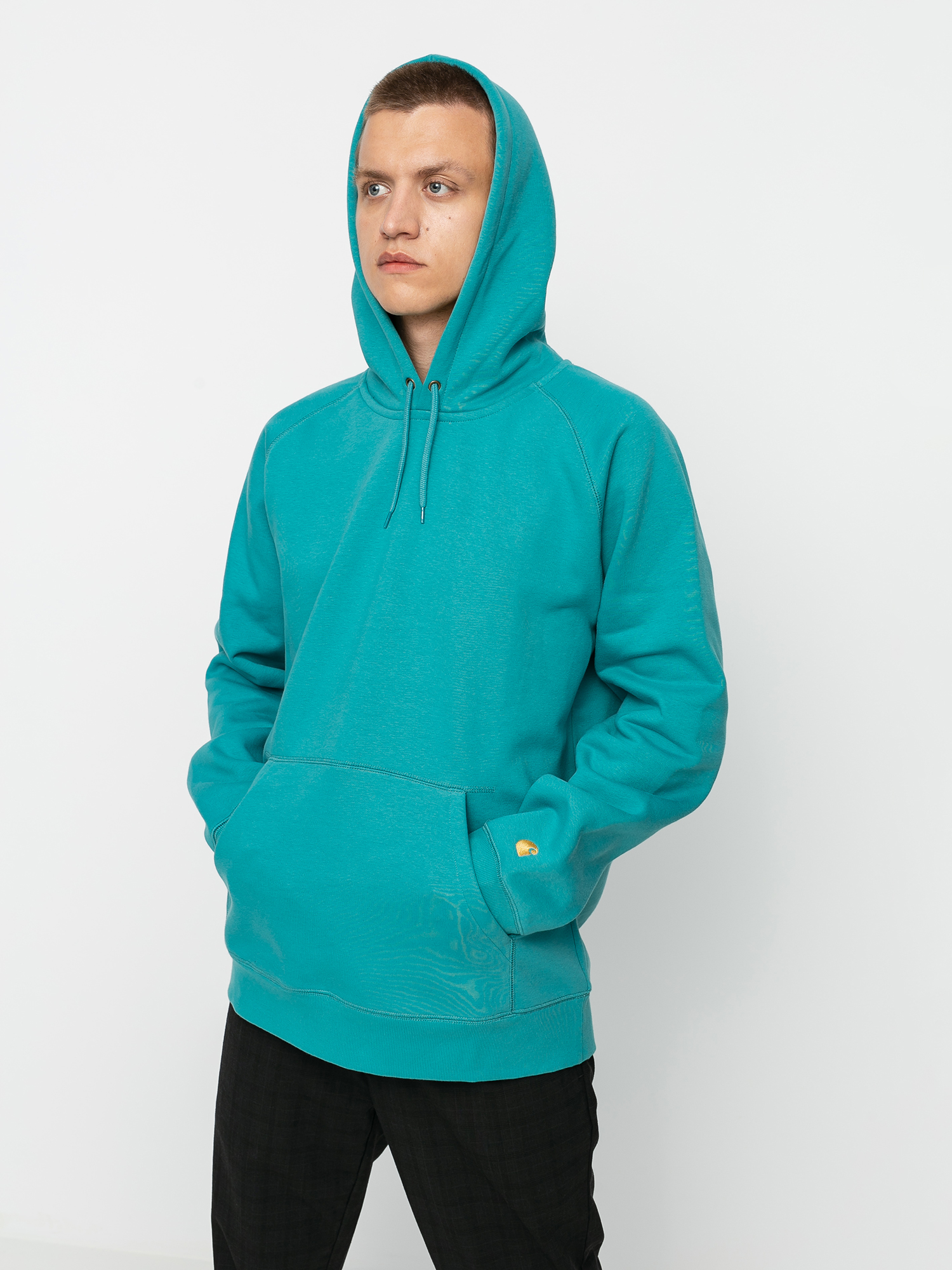 Bluza z kapturem Carhartt WIP Chase HD (frosted turquoise/gold)