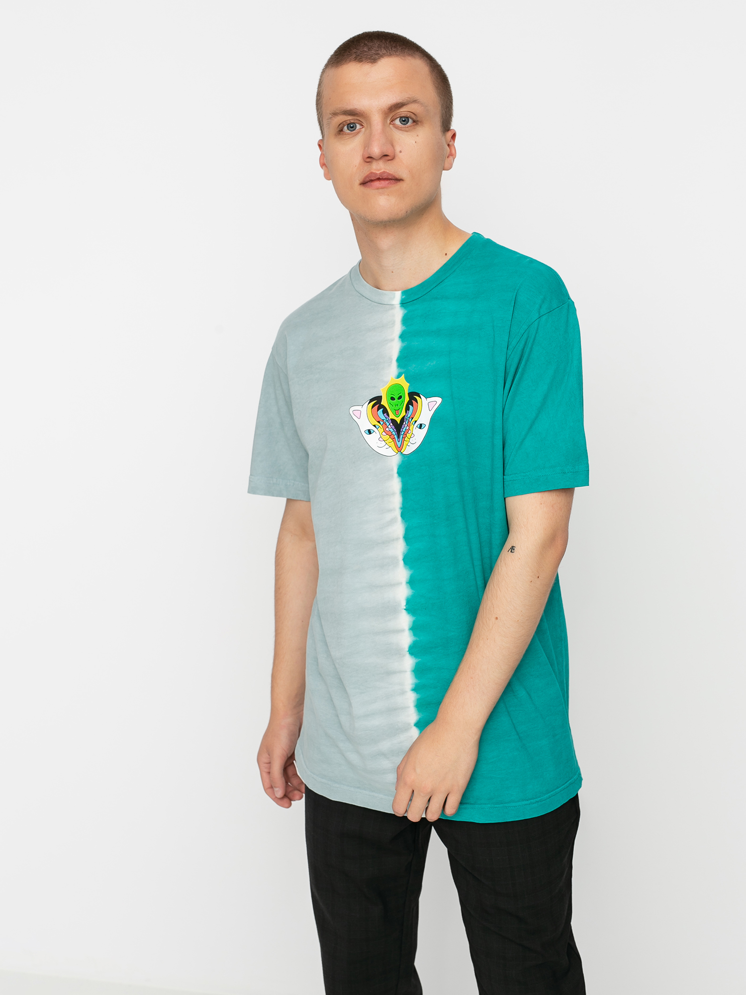 T-shirt RipNDip Splitting Heads (teal & grey split dye)