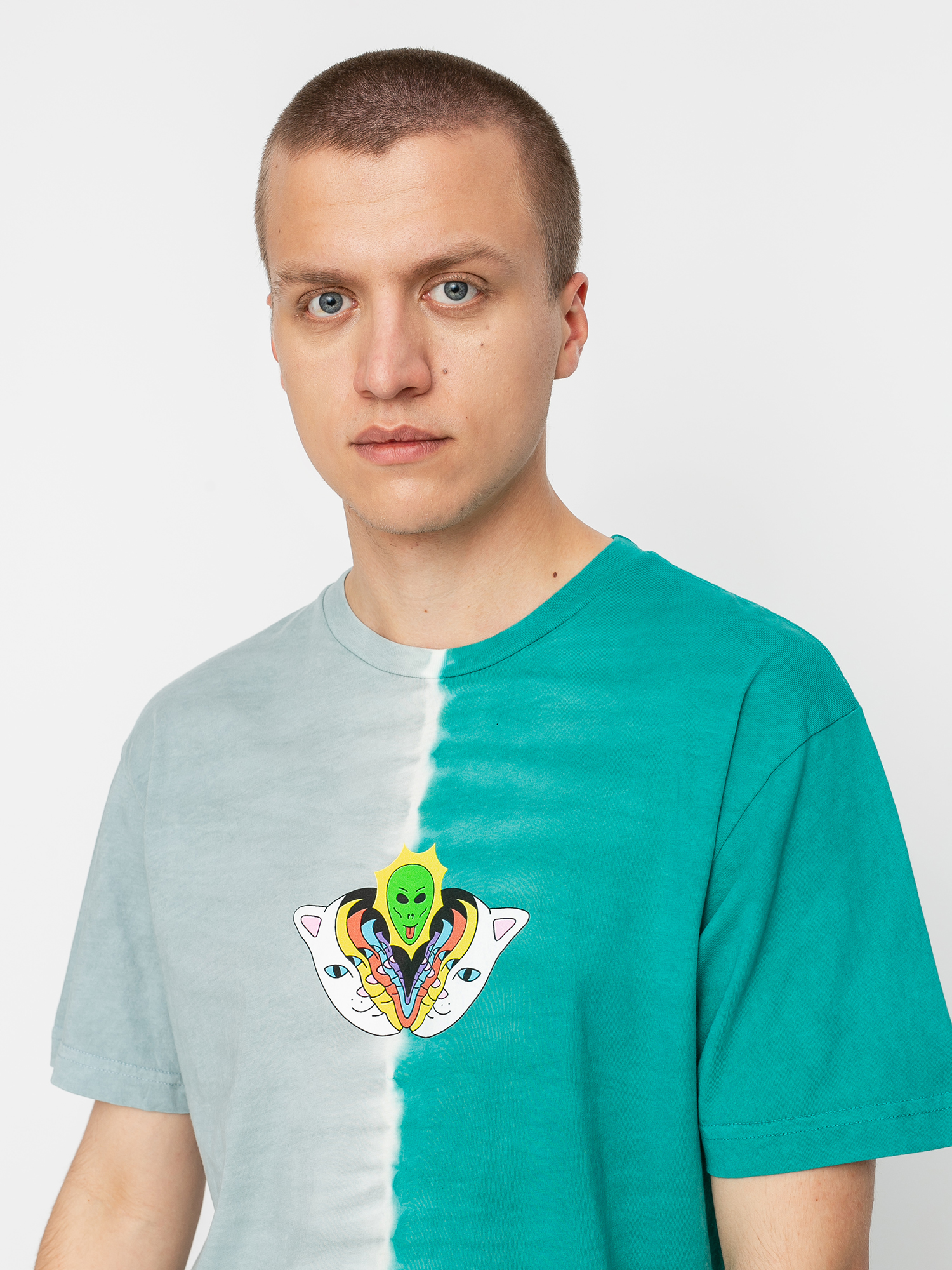 T-shirt RipNDip Splitting Heads (teal & grey split dye)