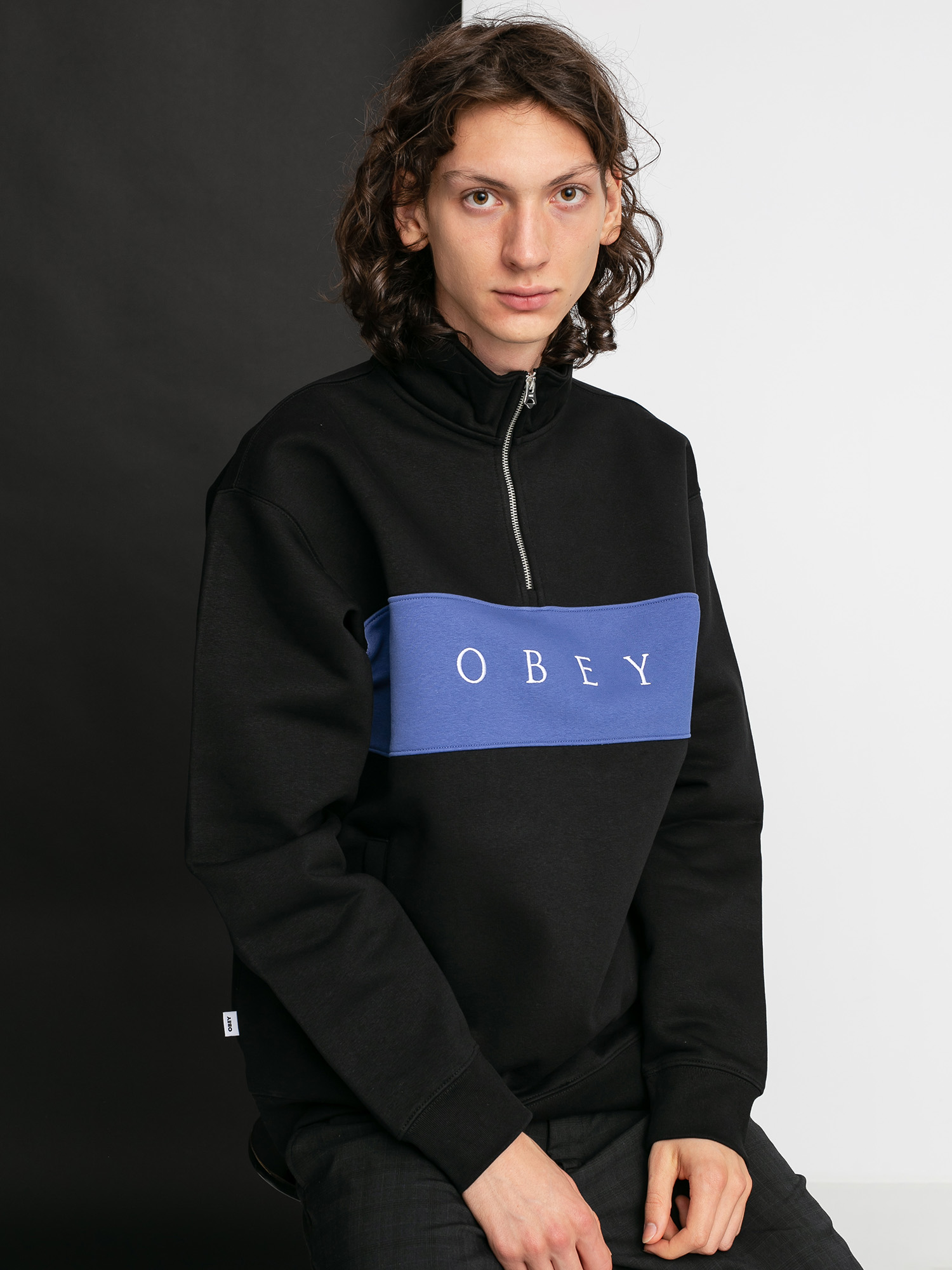 Męski Polar OBEY Ian Mock Neck Zip (black)