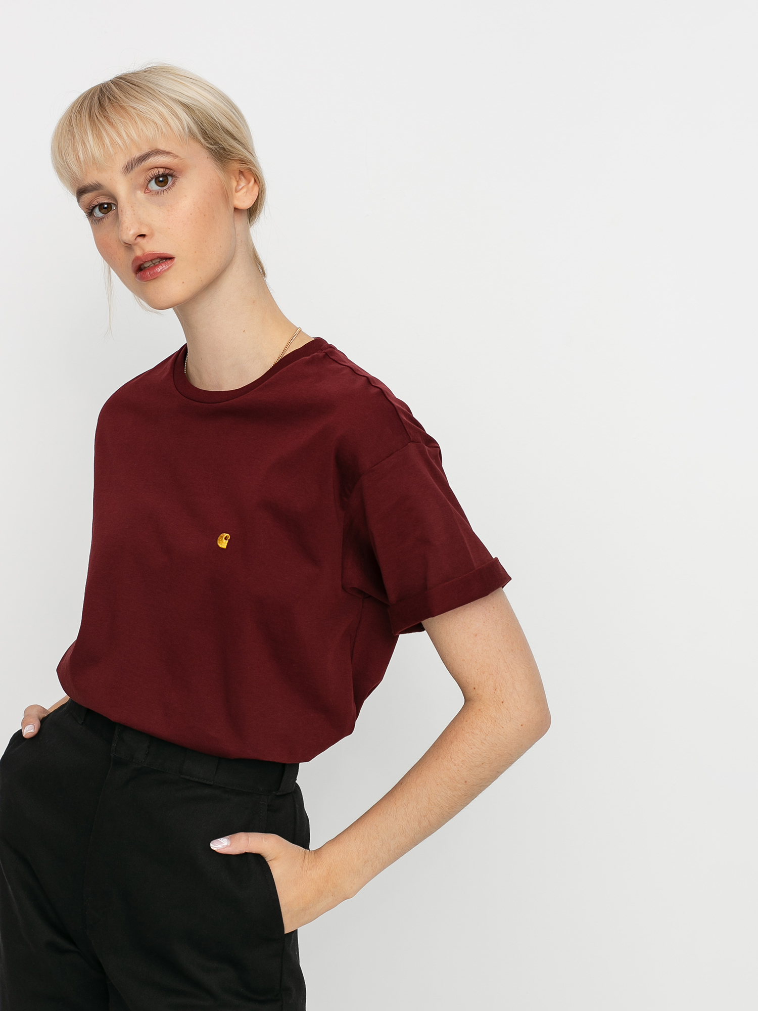 T-shirt Carhartt WIP Chase Wmn (bordeaux/gold)