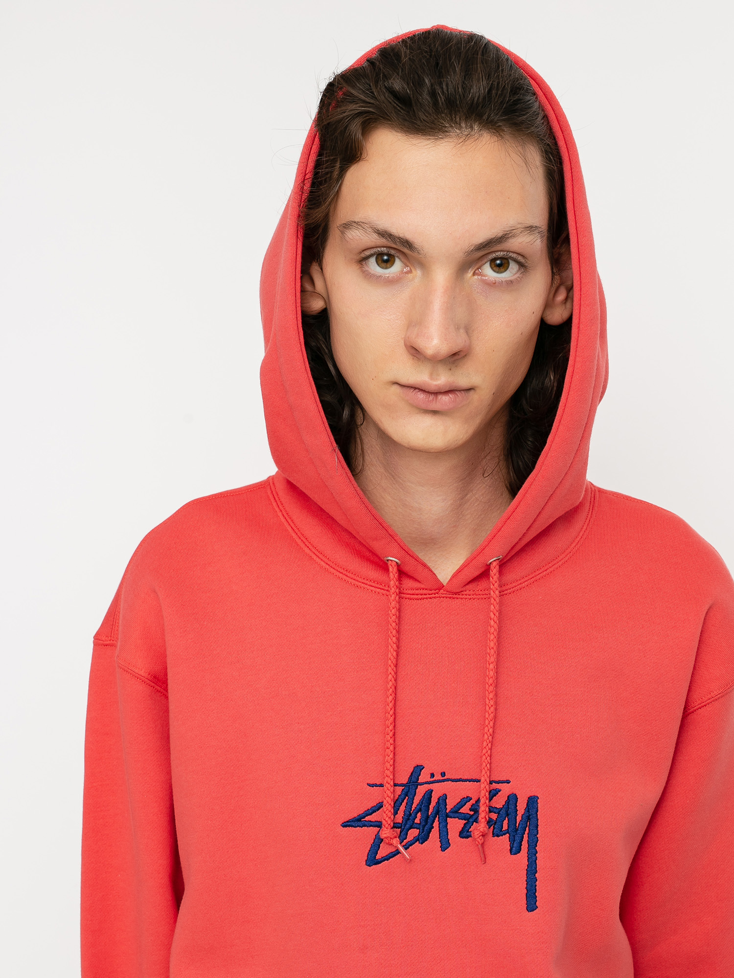 Bluza z kapturem Stussy Stock Logo App HD (pale red)