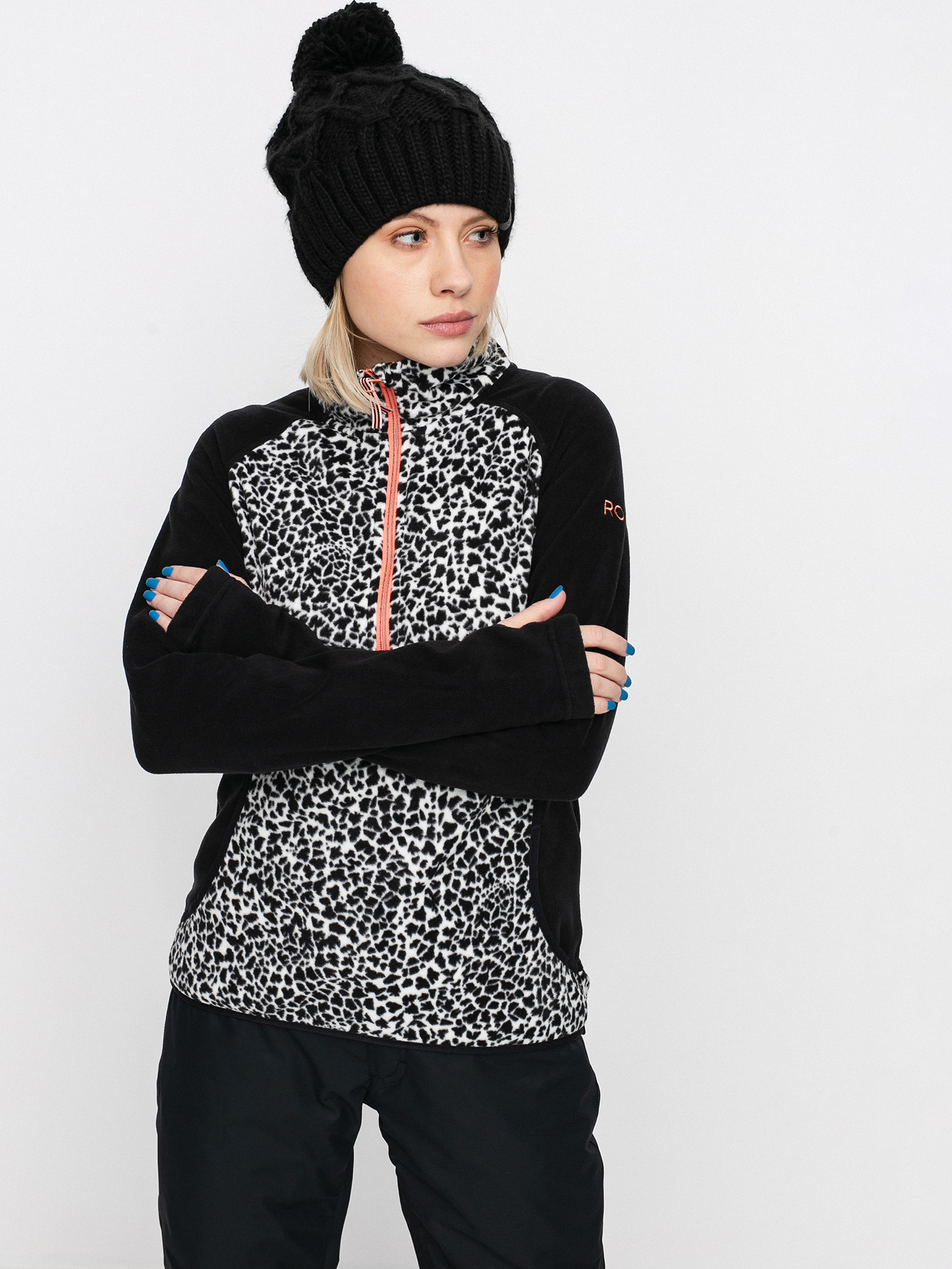 Damska Bluza aktywna Roxy Cascade (true black pop animal)