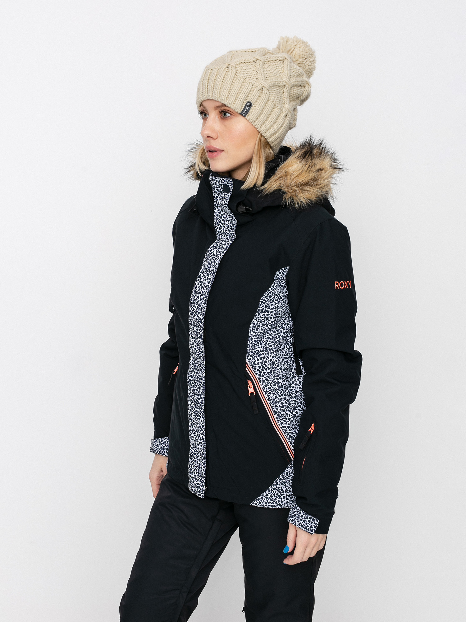 Damska Kurtka snowboardowa Roxy Jet Ski (true black pop animal)