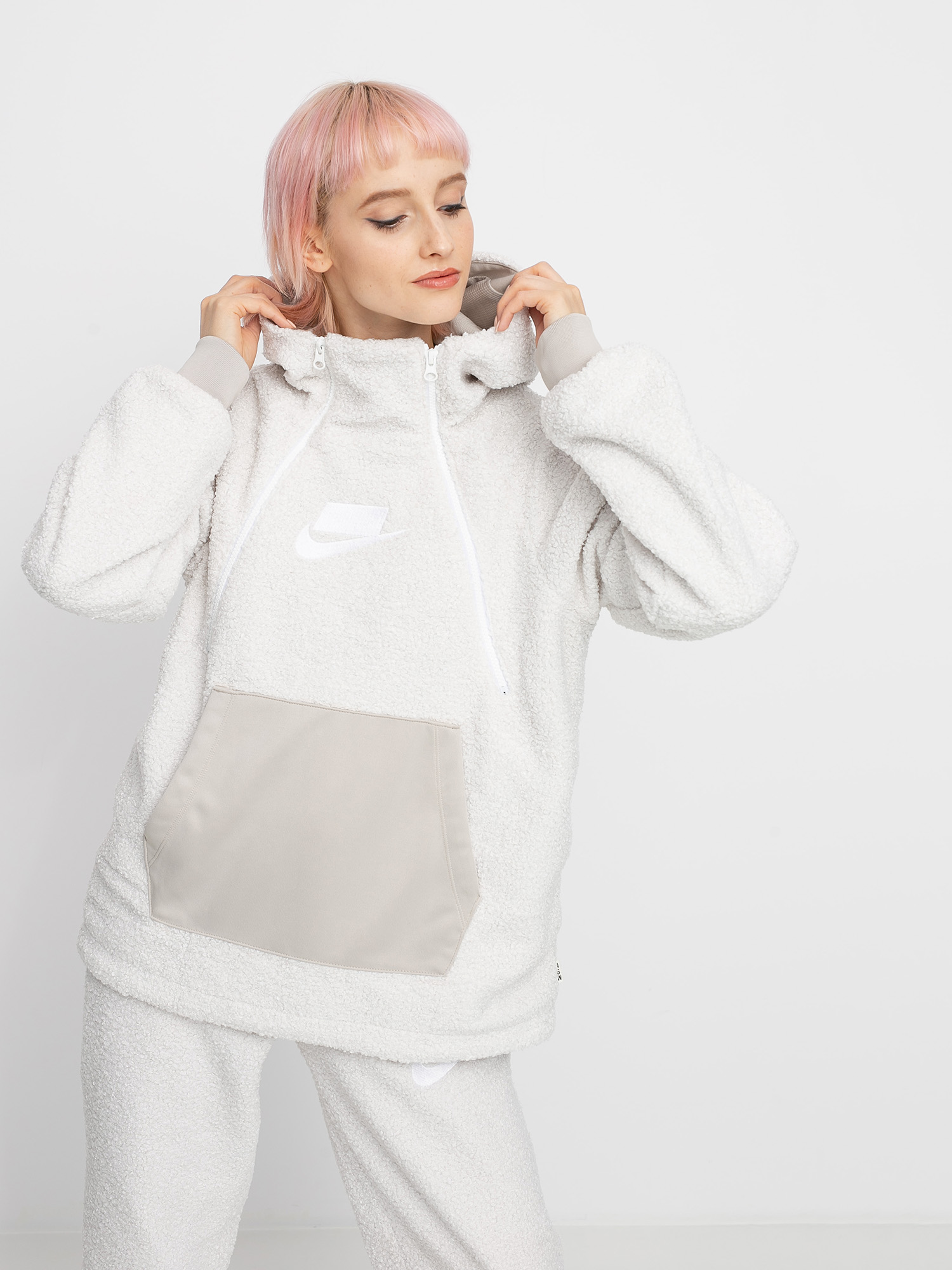 Bluza z kapturem Nike Sherpa HD Wmn (phantom/string/white/white)