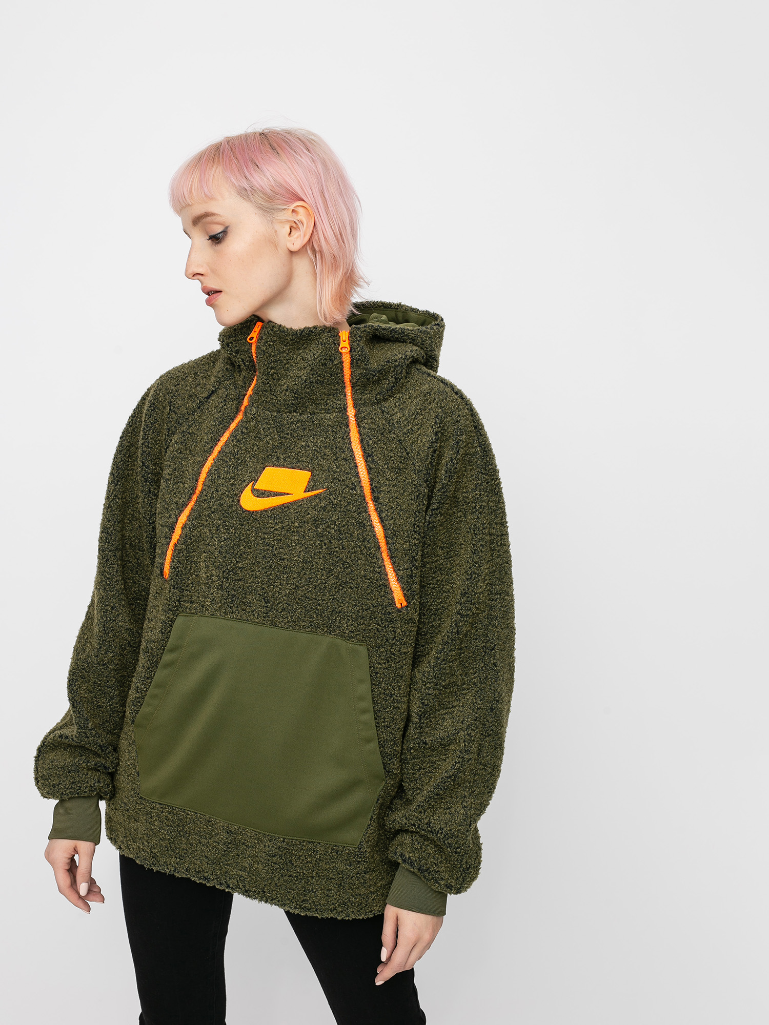 Bluza z kapturem Nike Sherpa HD Wmn (olive canvas/olive canvas/cone/cone)