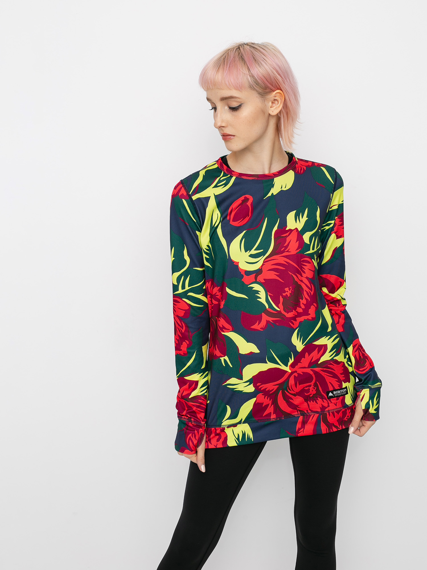 Damski Longsleeve aktywny Burton Midweight Base Layer Crew (hibiscus pink oversized floral)