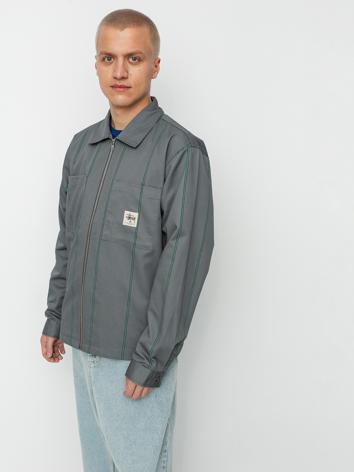 Koszula Stussy Full Zip Work (grey stripe)