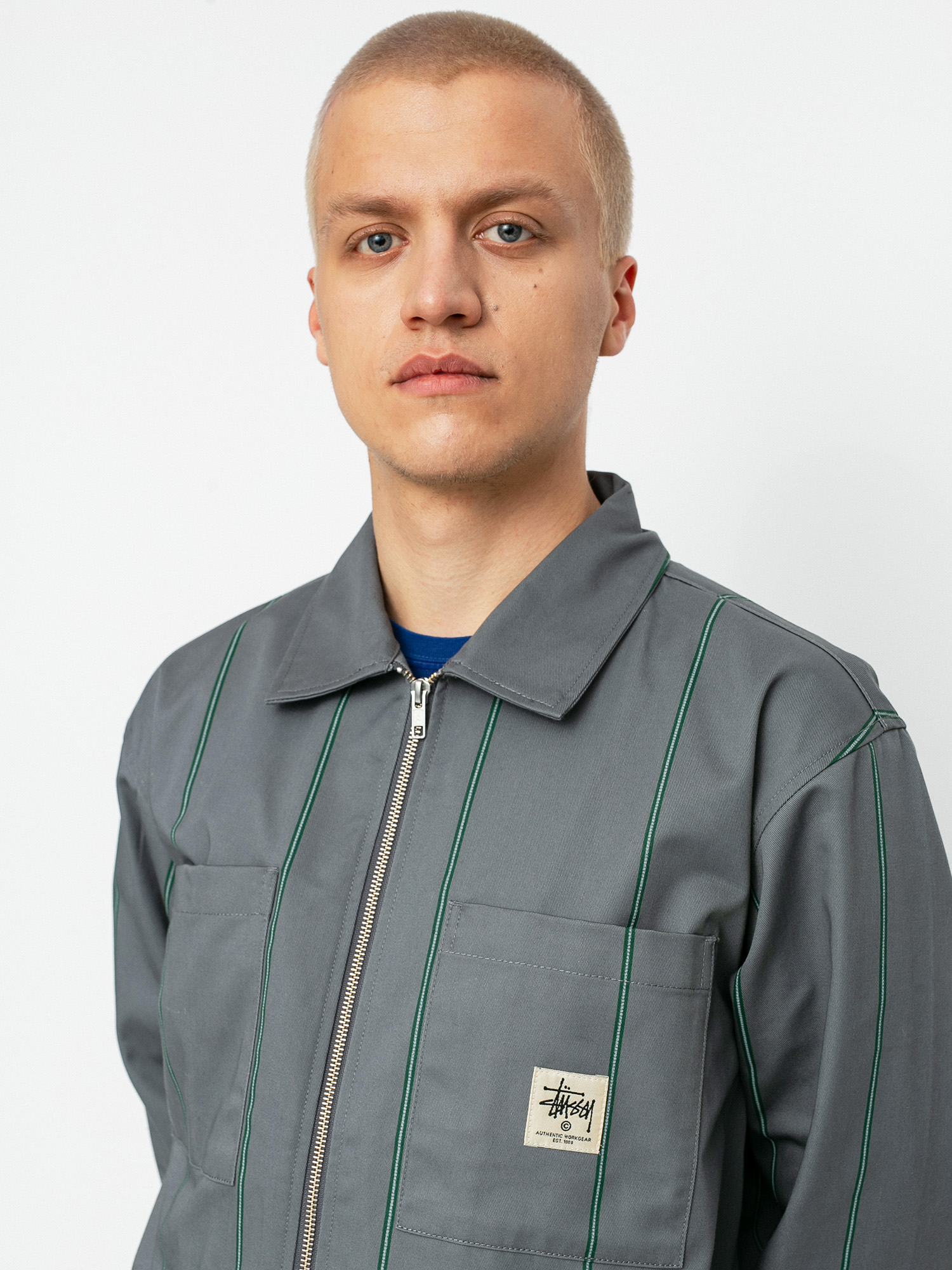 Koszula Stussy Full Zip Work (grey stripe)