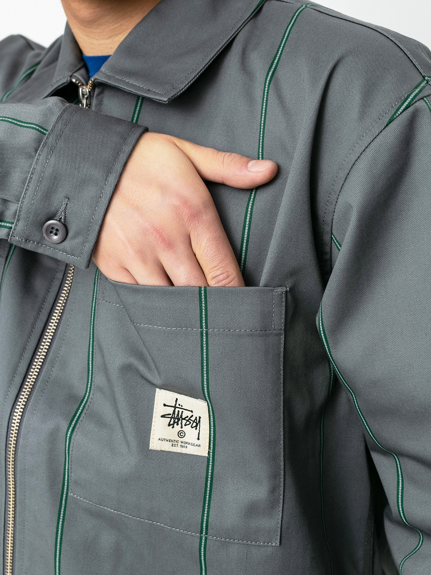 Koszula Stussy Full Zip Work (grey stripe)