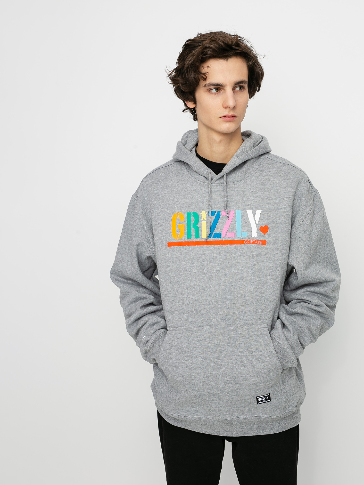 Bluza z kapturem Grizzly Griptape Color Block Stamp HD (heather grey)