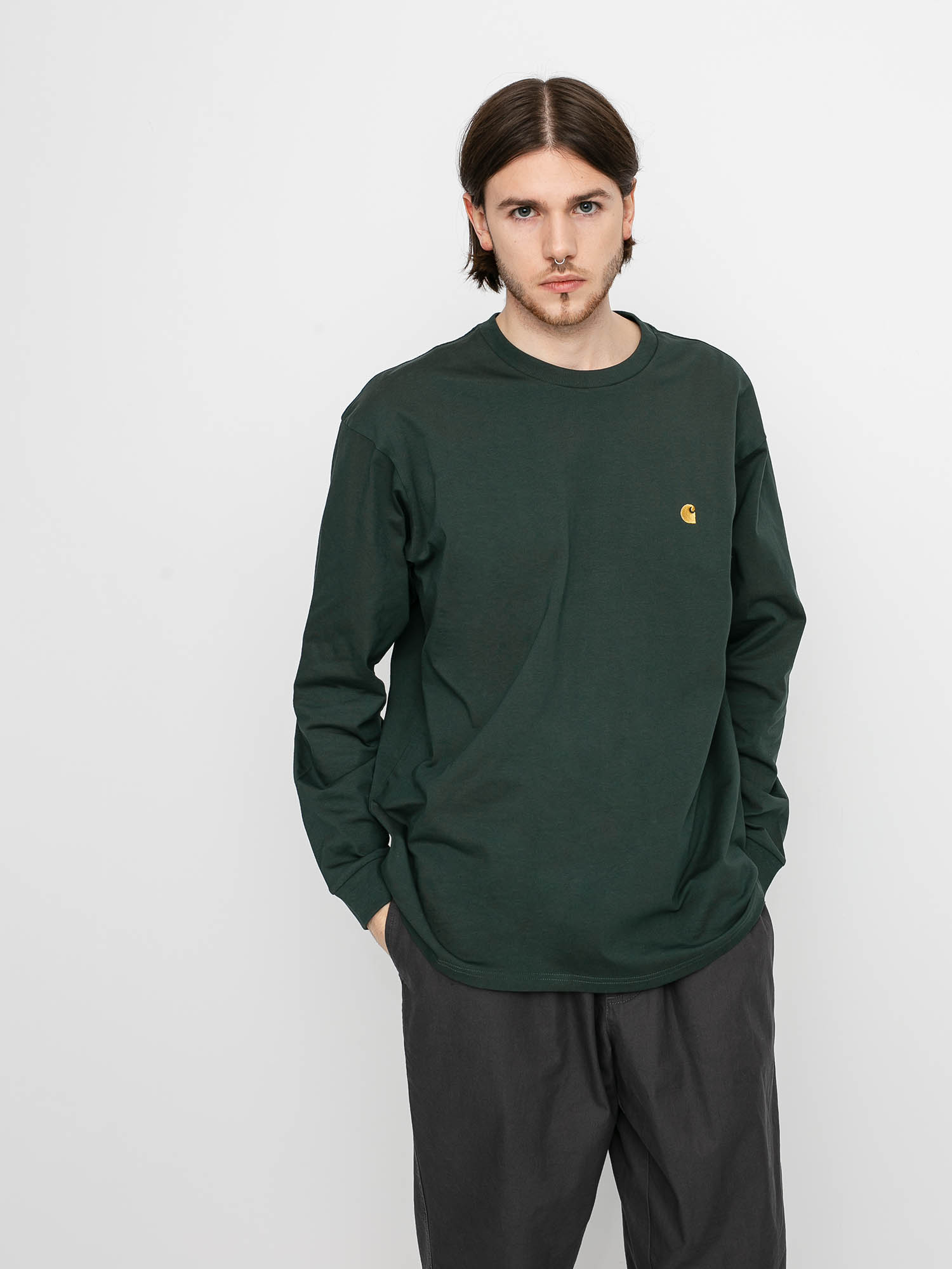 Longsleeve Carhartt WIP Chase (dark teal/gold)