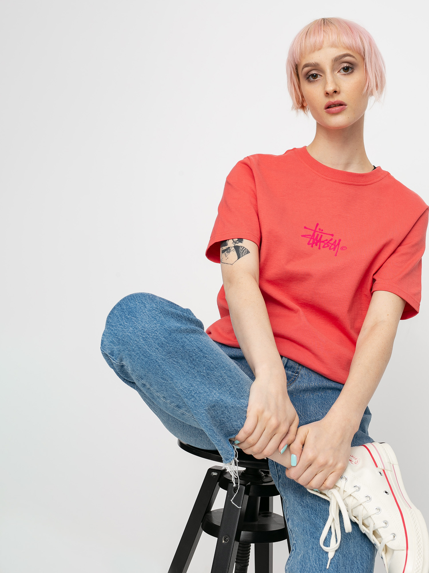 T-shirt Stussy Basic Logo Wmn (pale red)