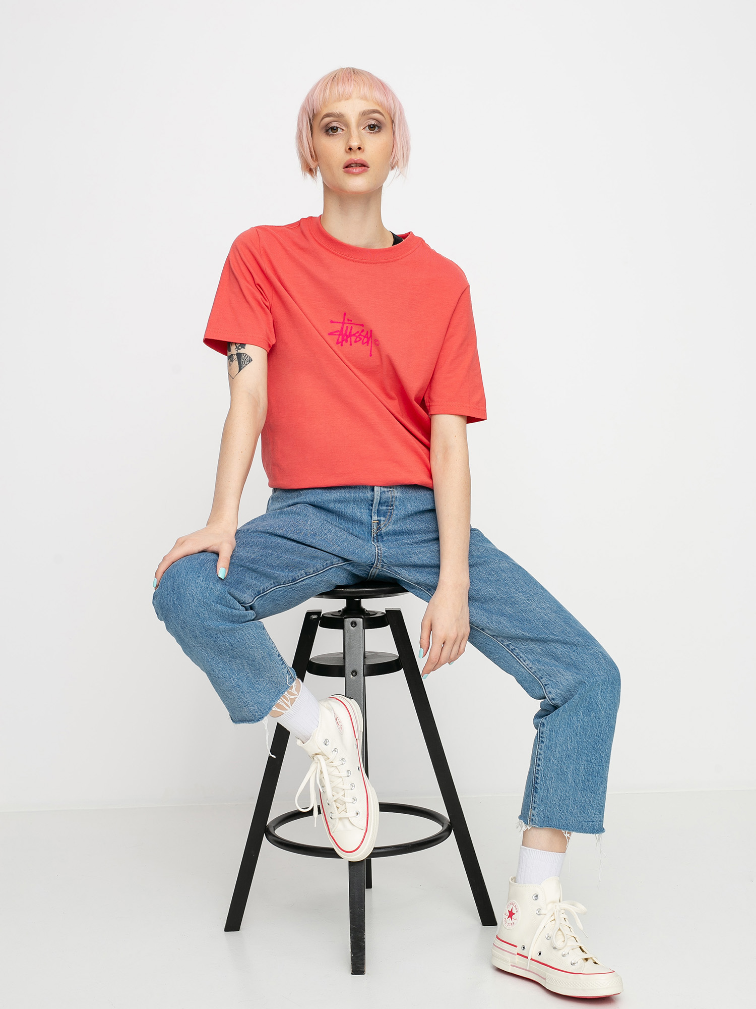 T-shirt Stussy Basic Logo Wmn (pale red)