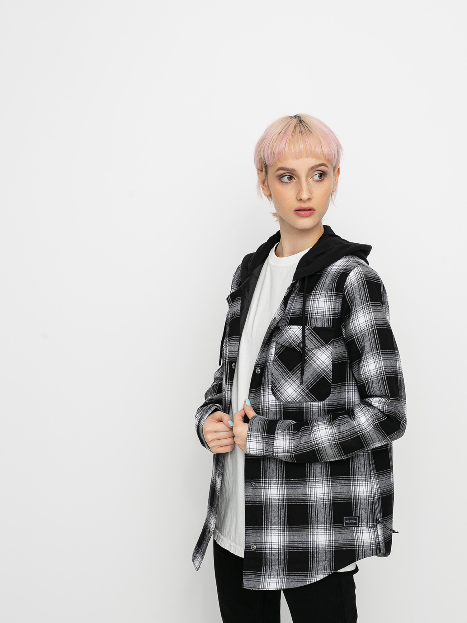 Damska Bluza aktywna Volcom Hooded Flannel (black)