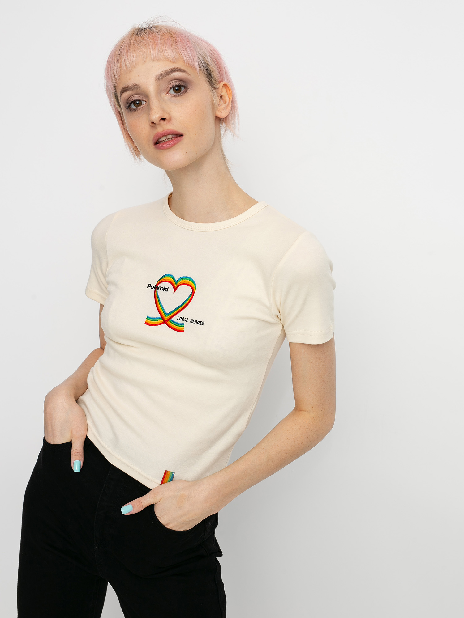 T-shirt Local Heroes X Polaroid Ribbon Heart Slim Wmn (cream)