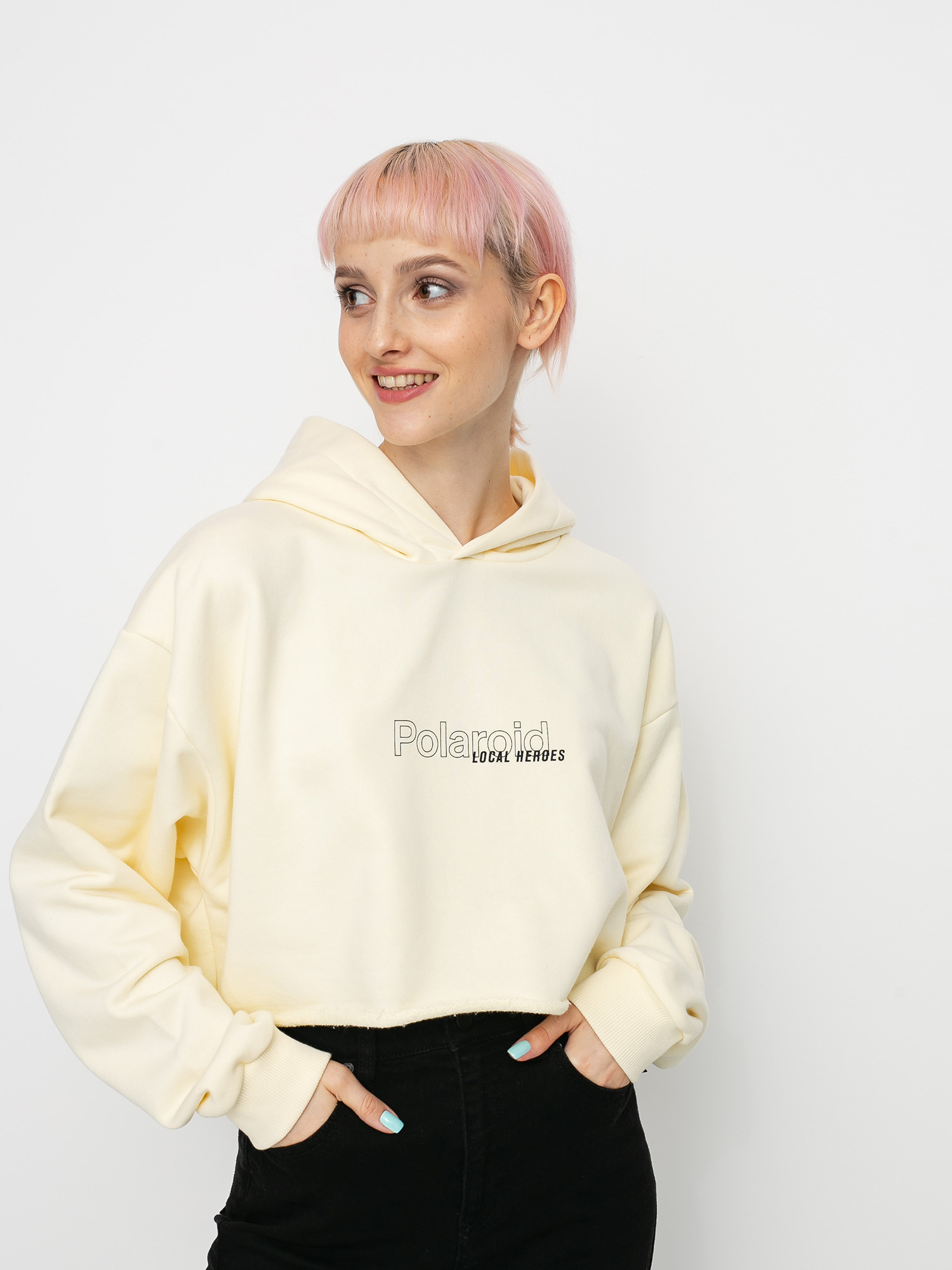 Bluza z kapturem Local Heroes X Polaroid Ribbon Heart Cropped HD Wmn (cream)