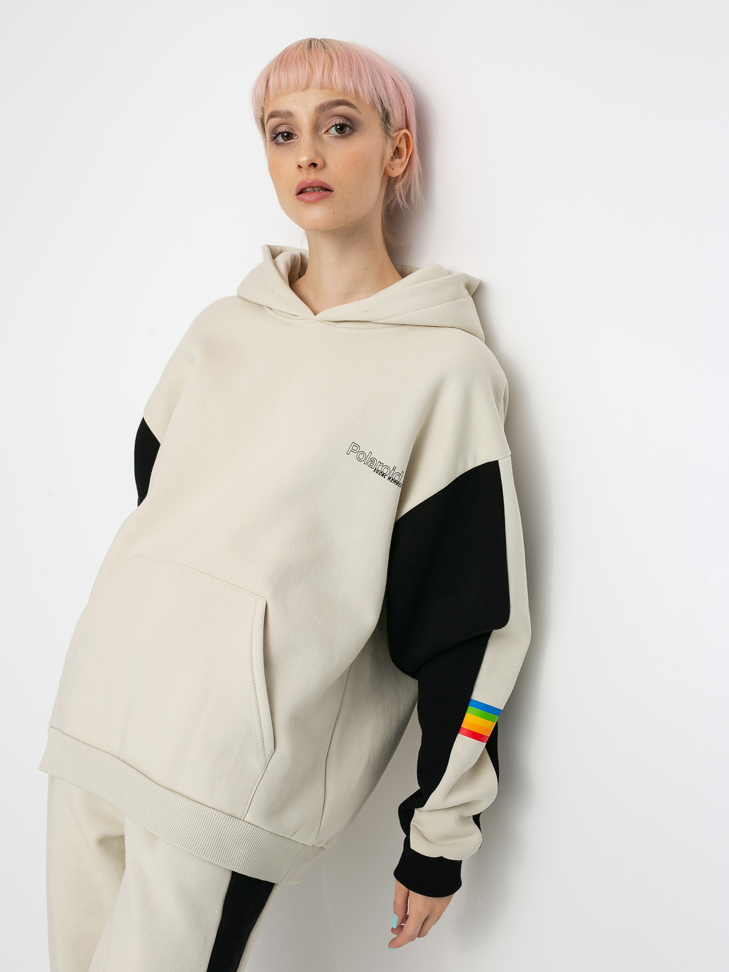 Bluza z kapturem Local Heroes X Polaroid Vhs HD Wmn (beige/black)