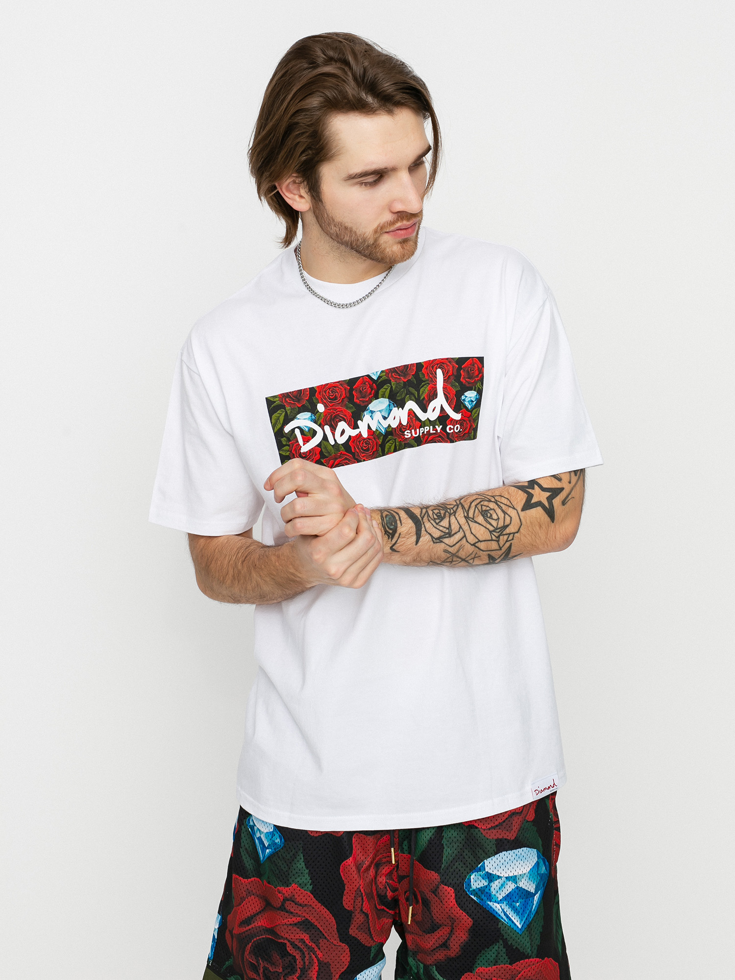 T-shirt Diamond Supply Co. Roses Box Logo (white)