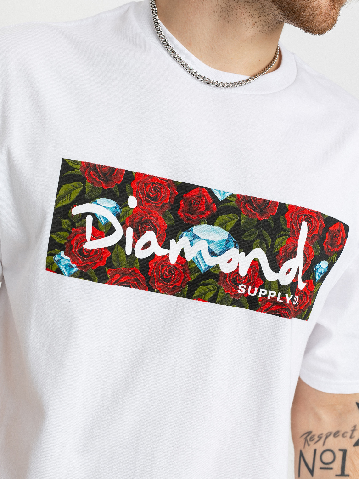 T-shirt Diamond Supply Co. Roses Box Logo (white)